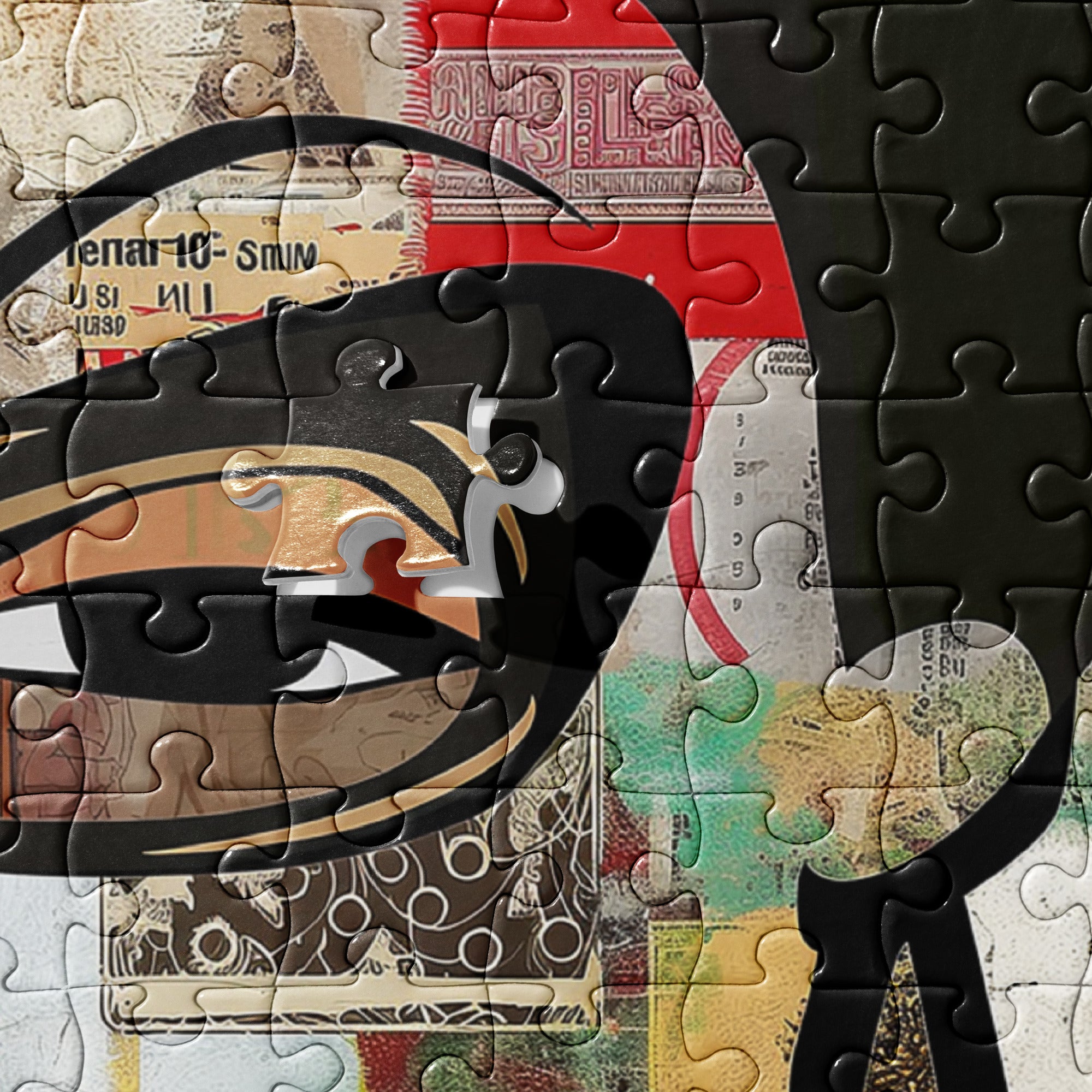 Boss Babe Jigsaw Puzzle featuring Black woman named Markeisha in cartoon graffiti style, Afrocentric art, vibrant colors, family game puzzle.