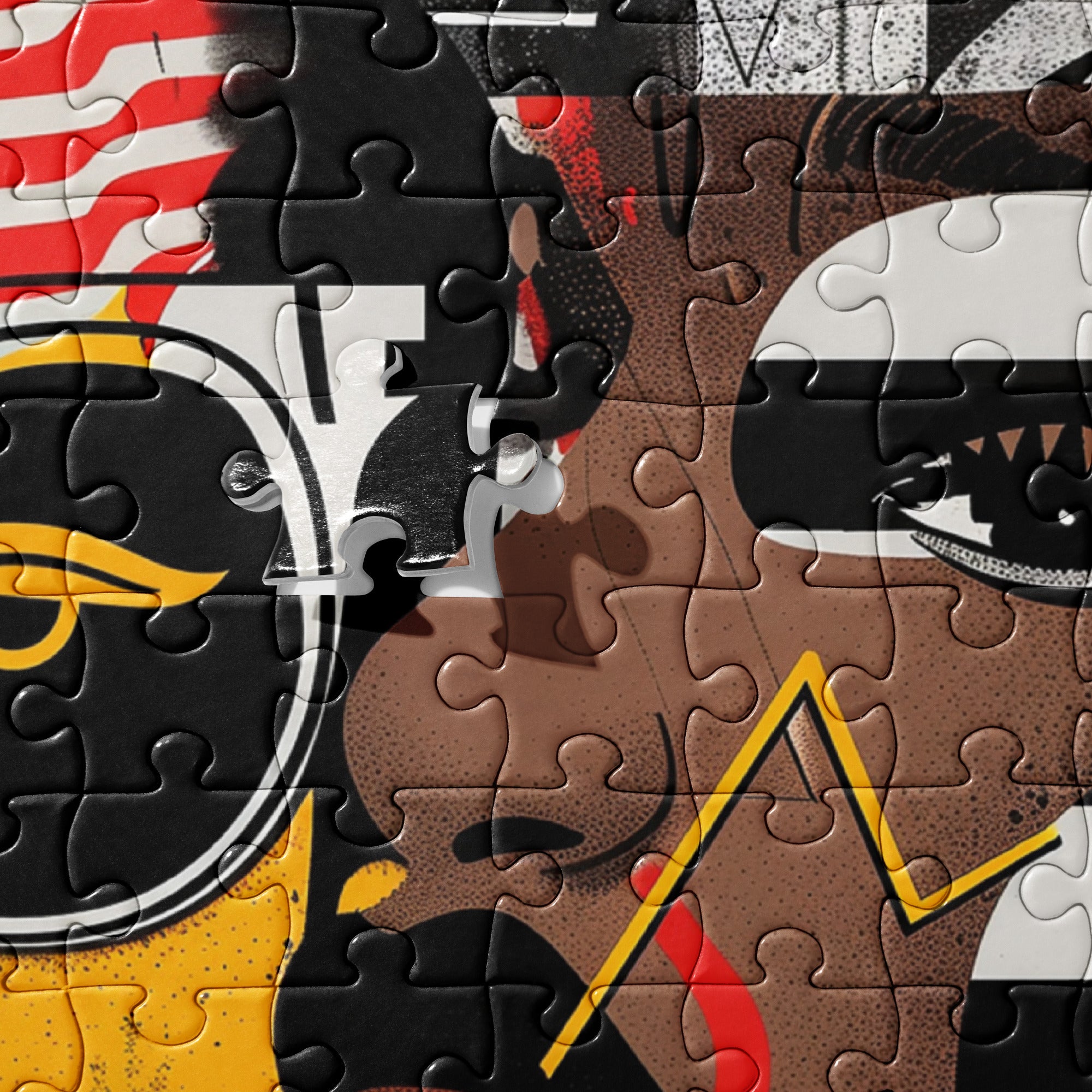 Black Women Collage Art Jigsaw Puzzle featuring a multidimensional Soul Sister design in colorful graffiti pop art style, perfect for art therapy and puzzle lovers.