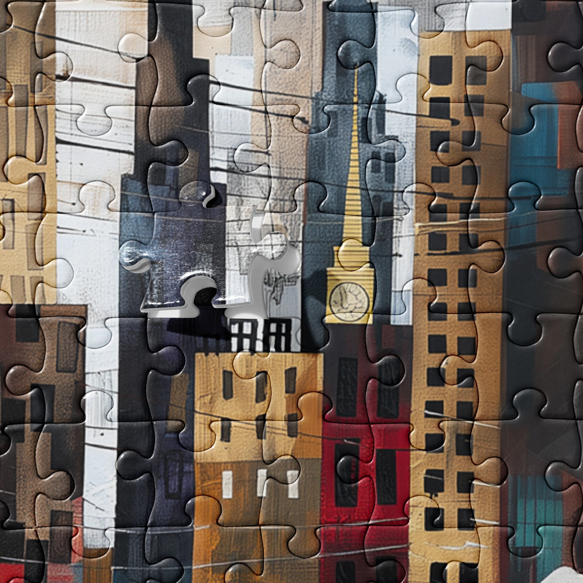 Close up detail of Rainy Day in Manhattan Jigsaw Puzzle - Afrocentric Abstract NYC Puzzle - Style 37.
