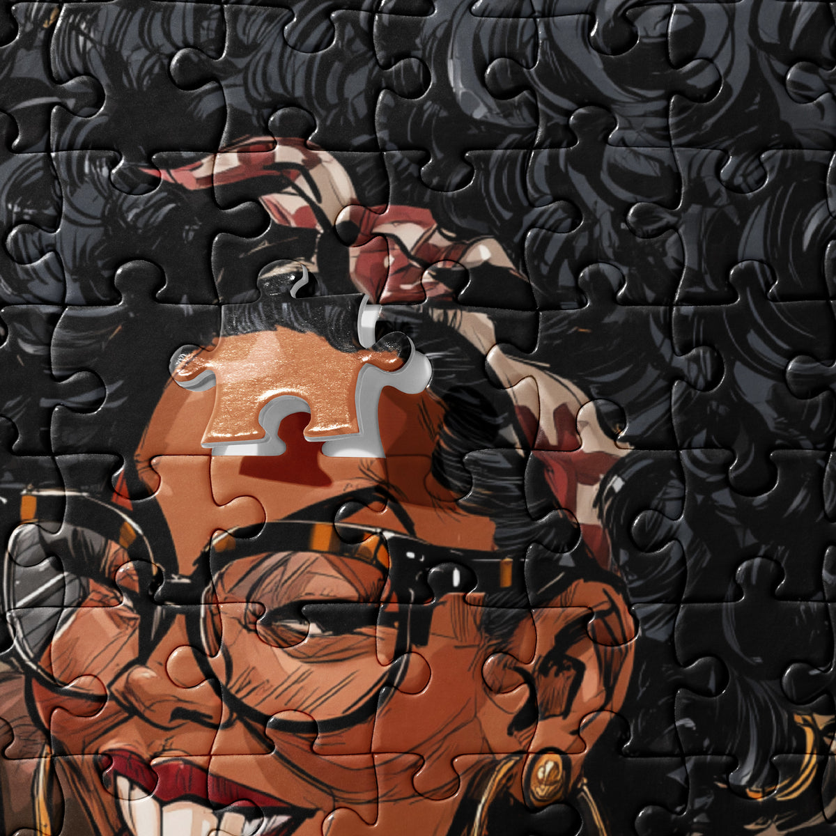Close-up detail of puzzle pieces.