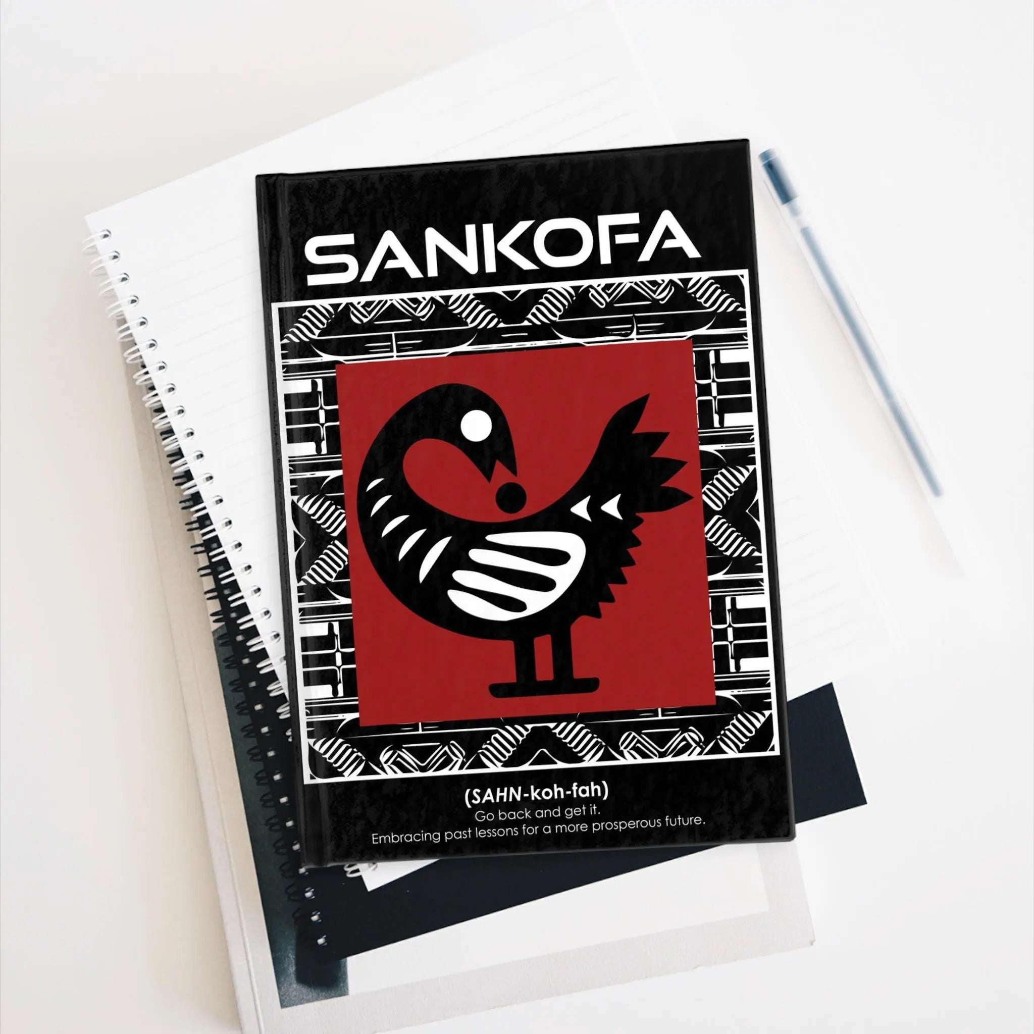 Adinkra Sankofa Journal featuring the bird symbol representing "Go Back and Get It." A tribute to African heritage and Ghanaian culture, perfect for journaling, sketching, and self-reflection.