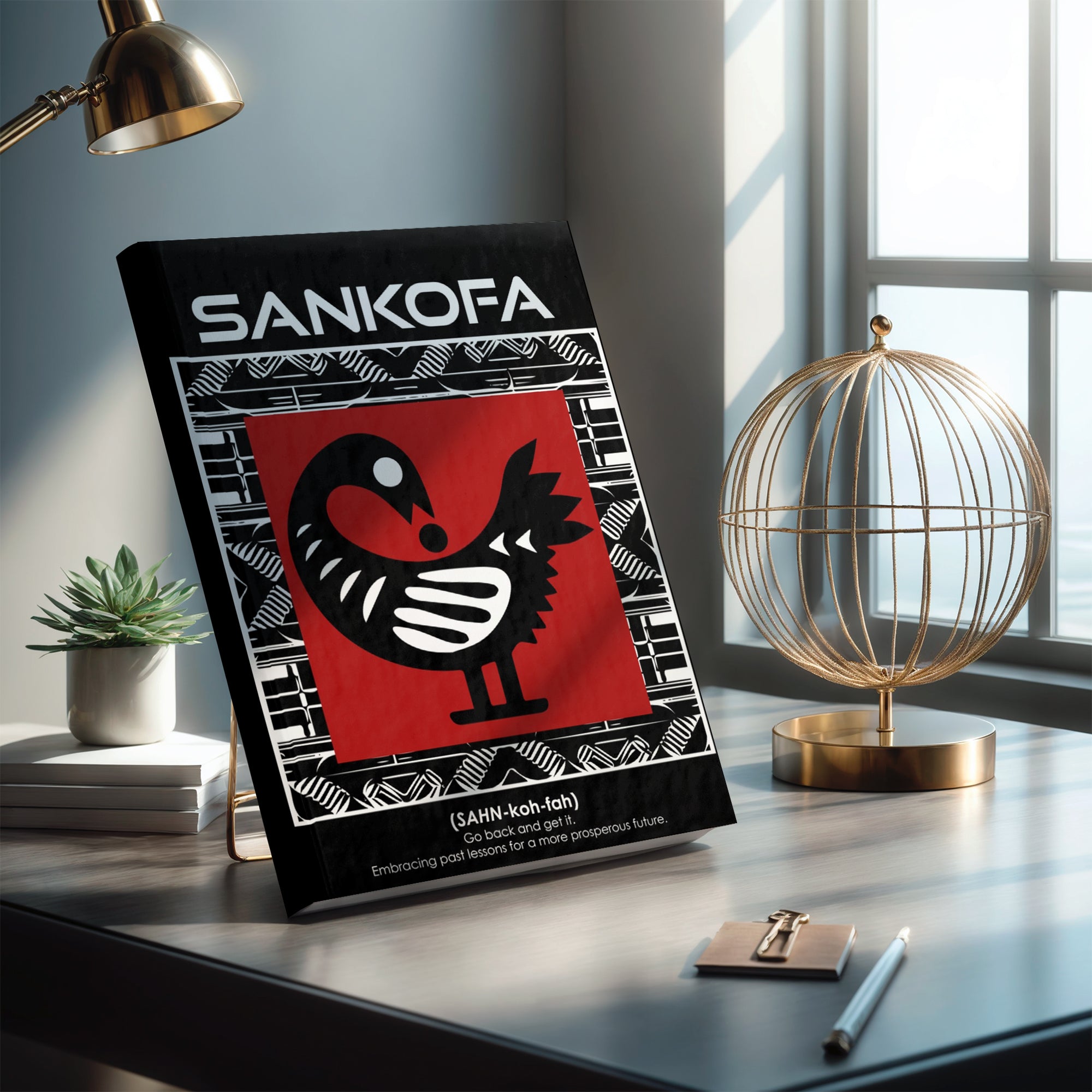 Adinkra Sankofa Journal featuring the bird symbol representing "Go Back and Get It." A tribute to African heritage and Ghanaian culture, perfect for journaling, sketching, and self-reflection.