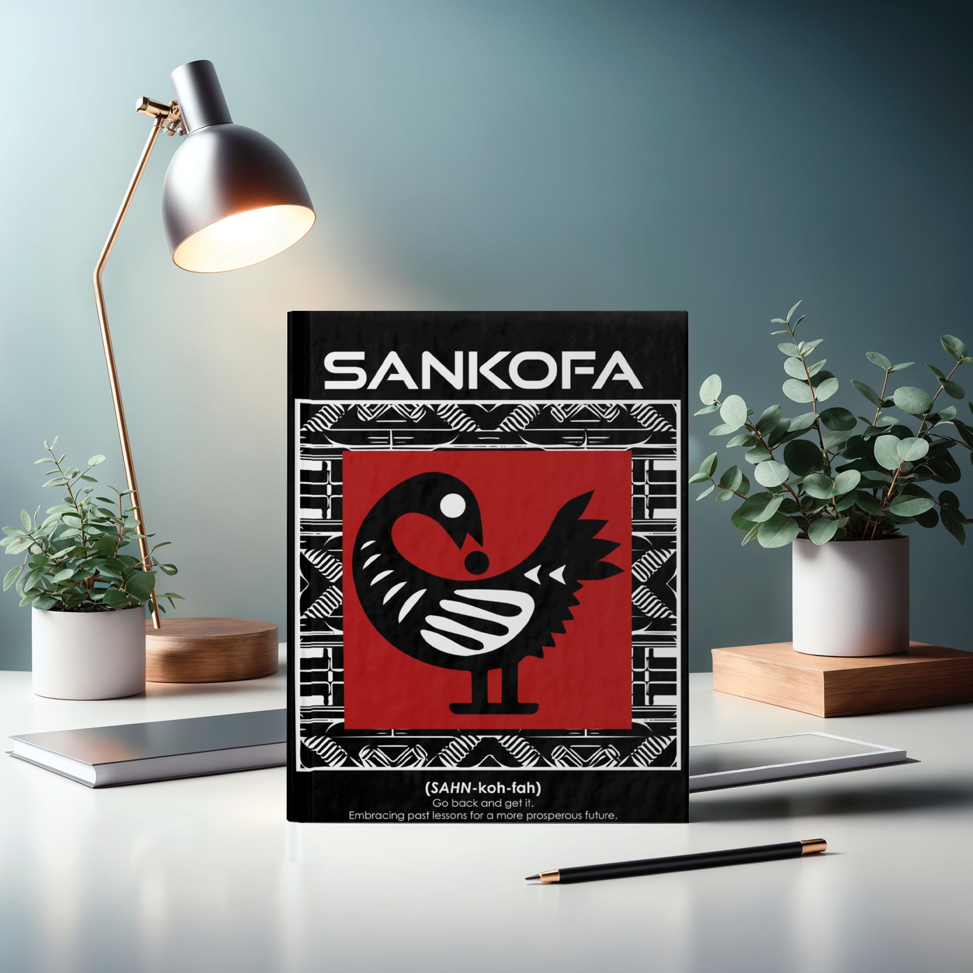 Adinkra Sankofa Journal featuring the bird symbol representing "Go Back and Get It." A tribute to African heritage and Ghanaian culture, perfect for journaling, sketching, and self-reflection.