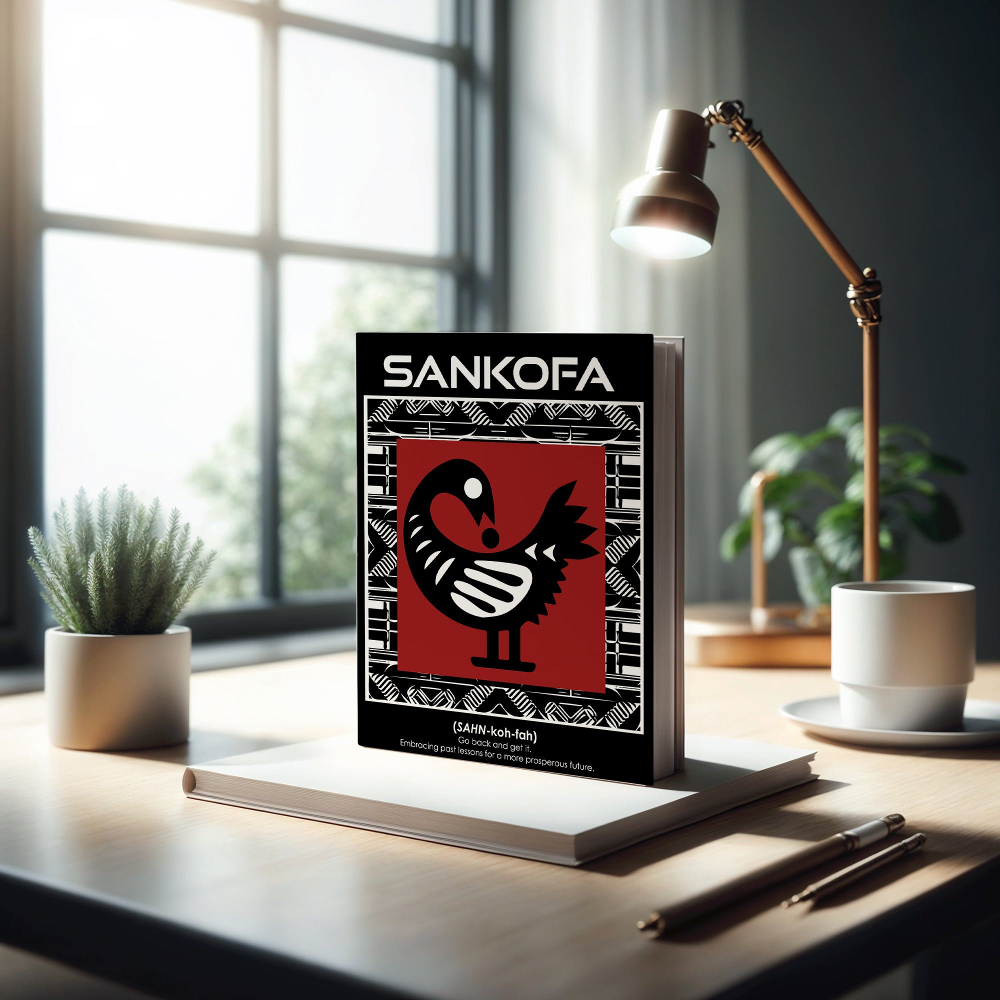Adinkra Sankofa Journal featuring the bird symbol representing "Go Back and Get It." A tribute to African heritage and Ghanaian culture, perfect for journaling, sketching, and self-reflection.