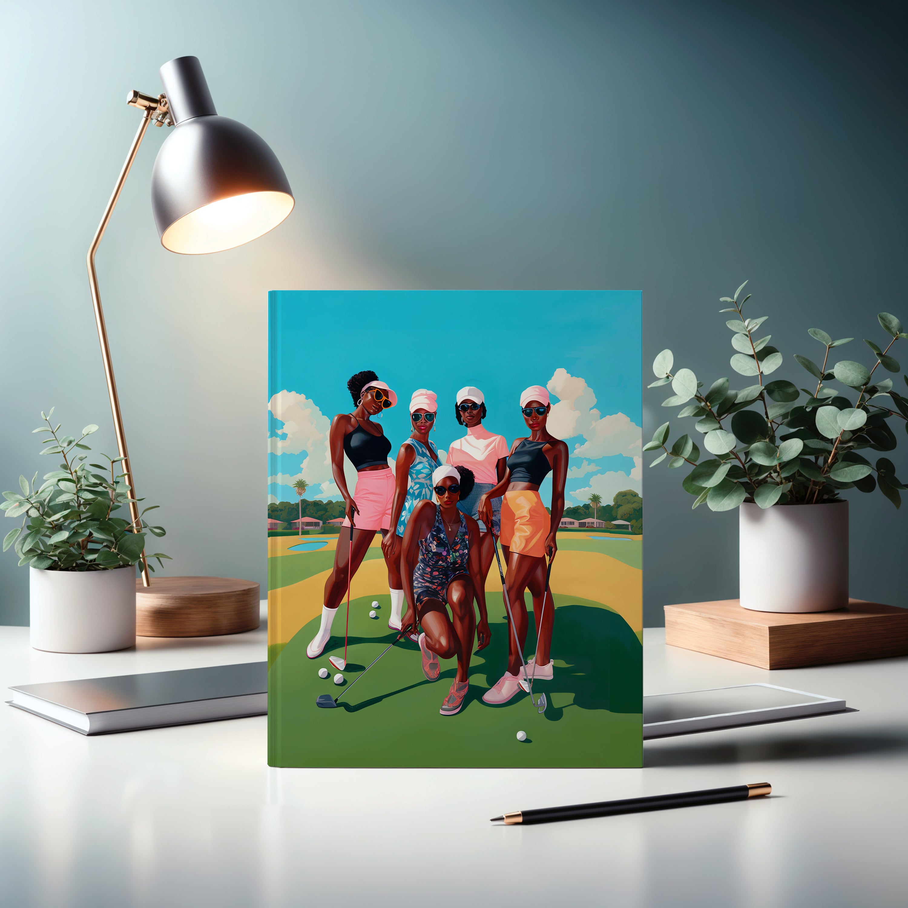 Black Woman Golf Journal designed for African American female golfers to track daily scores, progress and setting goals. A stylish and practical gift for golf lovers featuring beautiful Black woman artwork.