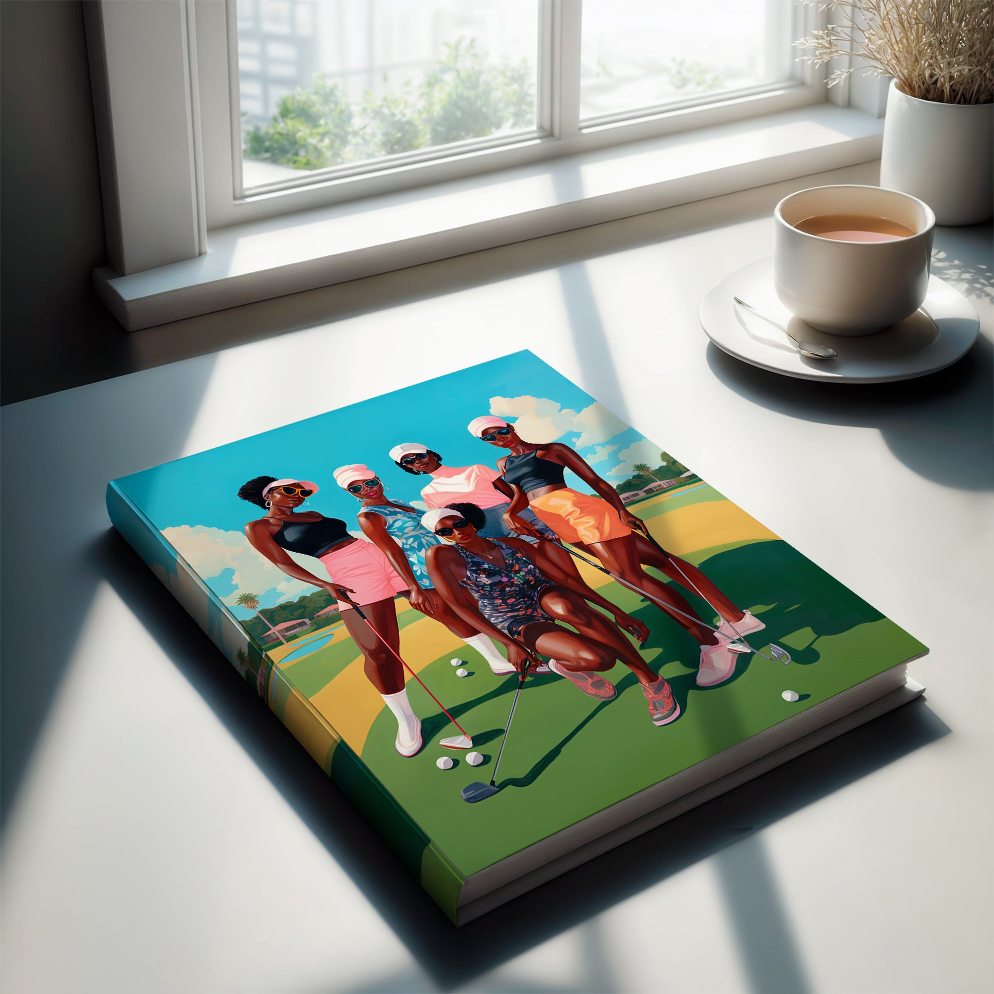 Black Woman Golf Journal designed for African American female golfers to track daily scores, progress and setting goals. A stylish and practical gift for golf lovers featuring beautiful Black woman artwork.