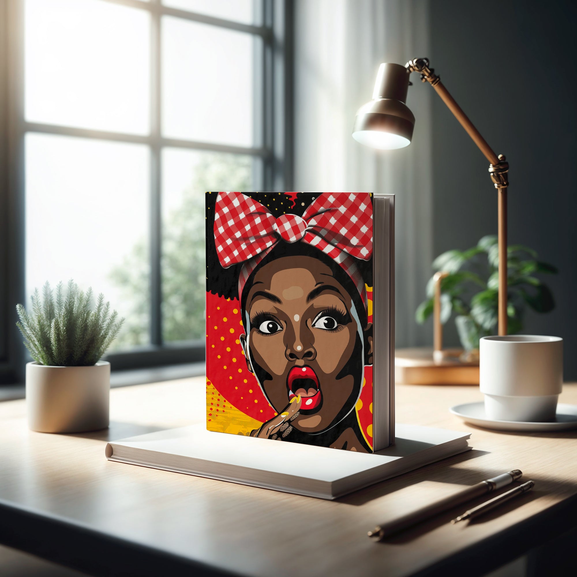 Black Girl Shocked Journal with a pop art comic book style illustration, featuring a surprised Black woman. Afrocentric notebook for sketching, writing, or journaling.