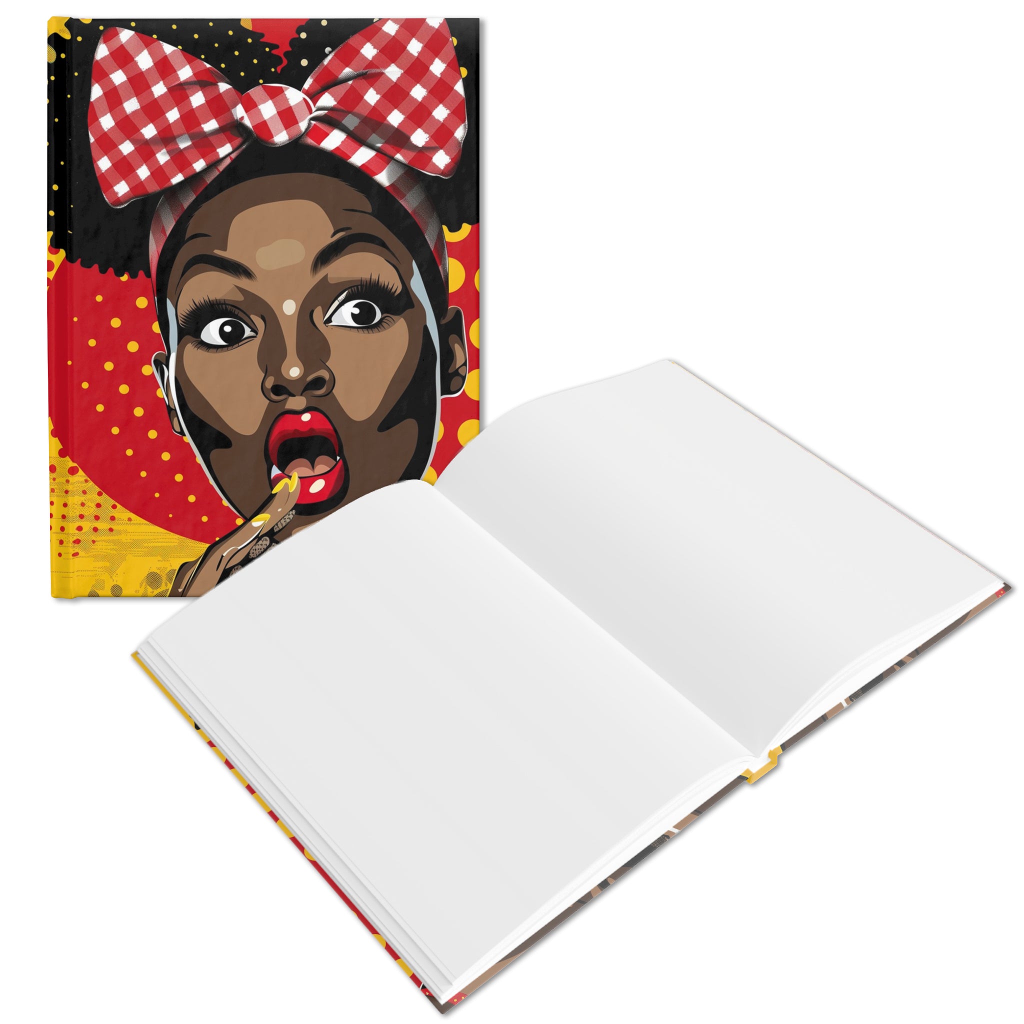Black Girl Shocked Journal with a pop art comic book style illustration, featuring a surprised Black woman. Afrocentric notebook for sketching, writing, or journaling. Blank Pages