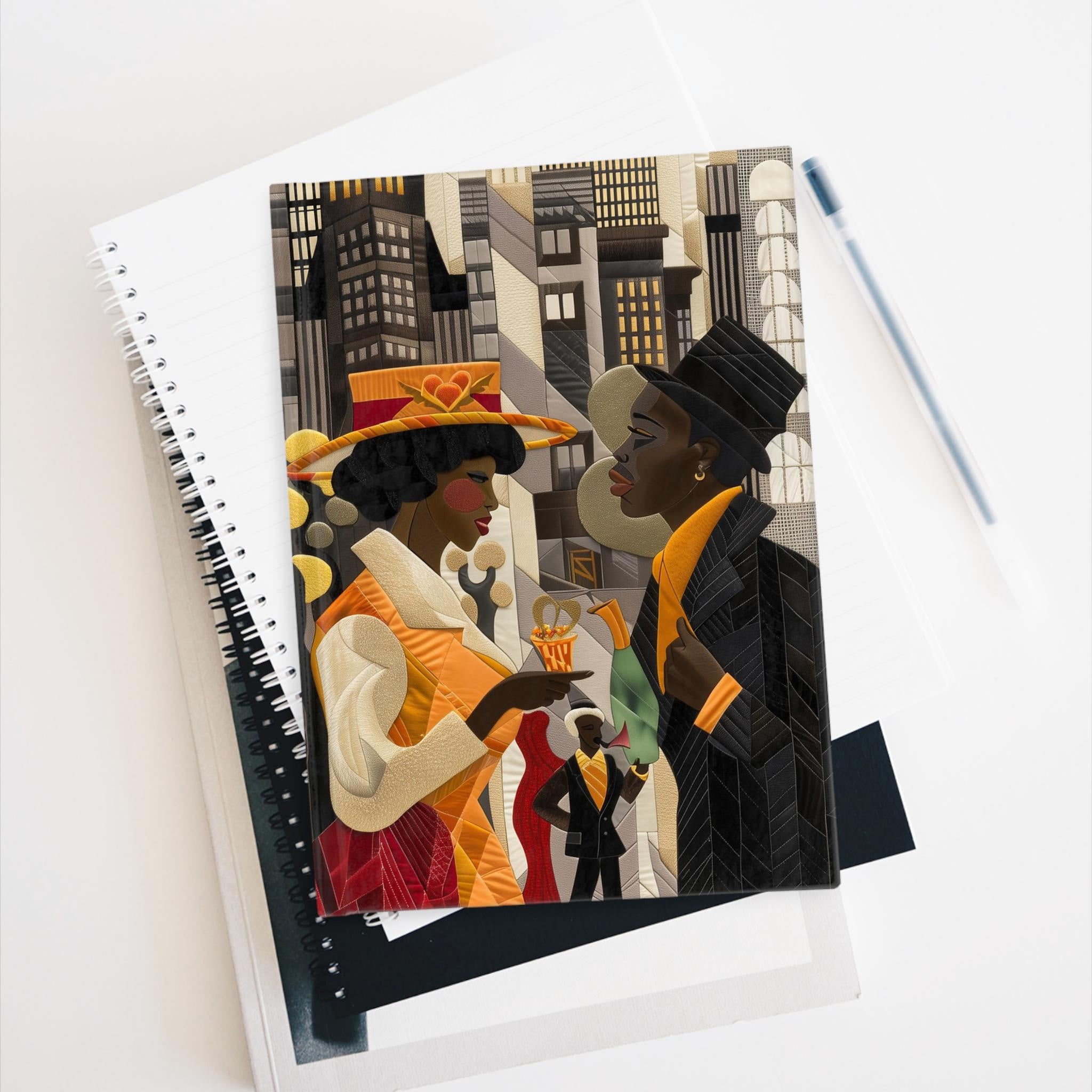 Black Couple Journal featuring a Harlem Renaissance-era African American couple in New York City. A stylish artist sketchbook perfect for writing, journaling, and celebrating Black culture and history.