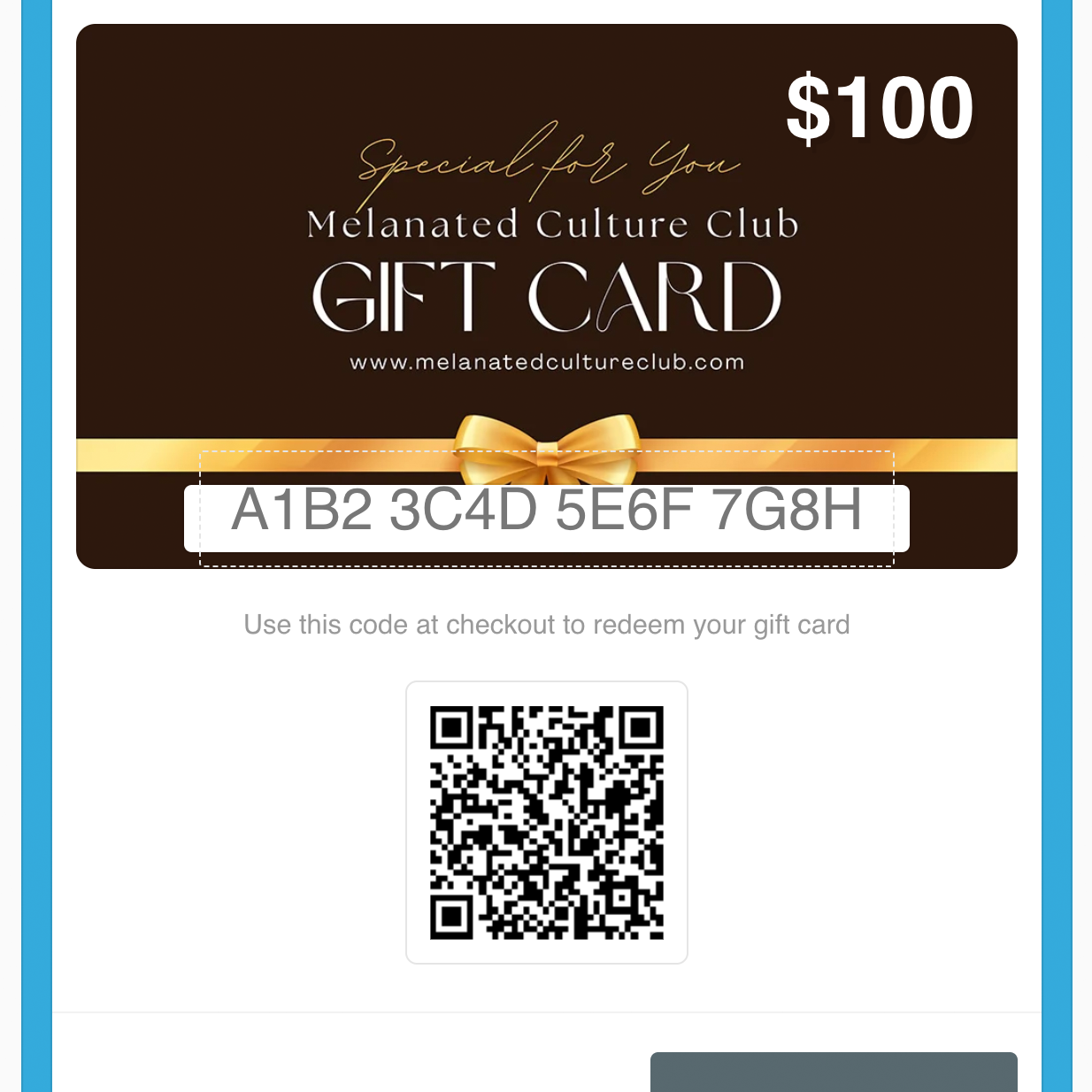 Melanated Culture Club Gift Card - Unique code view.
