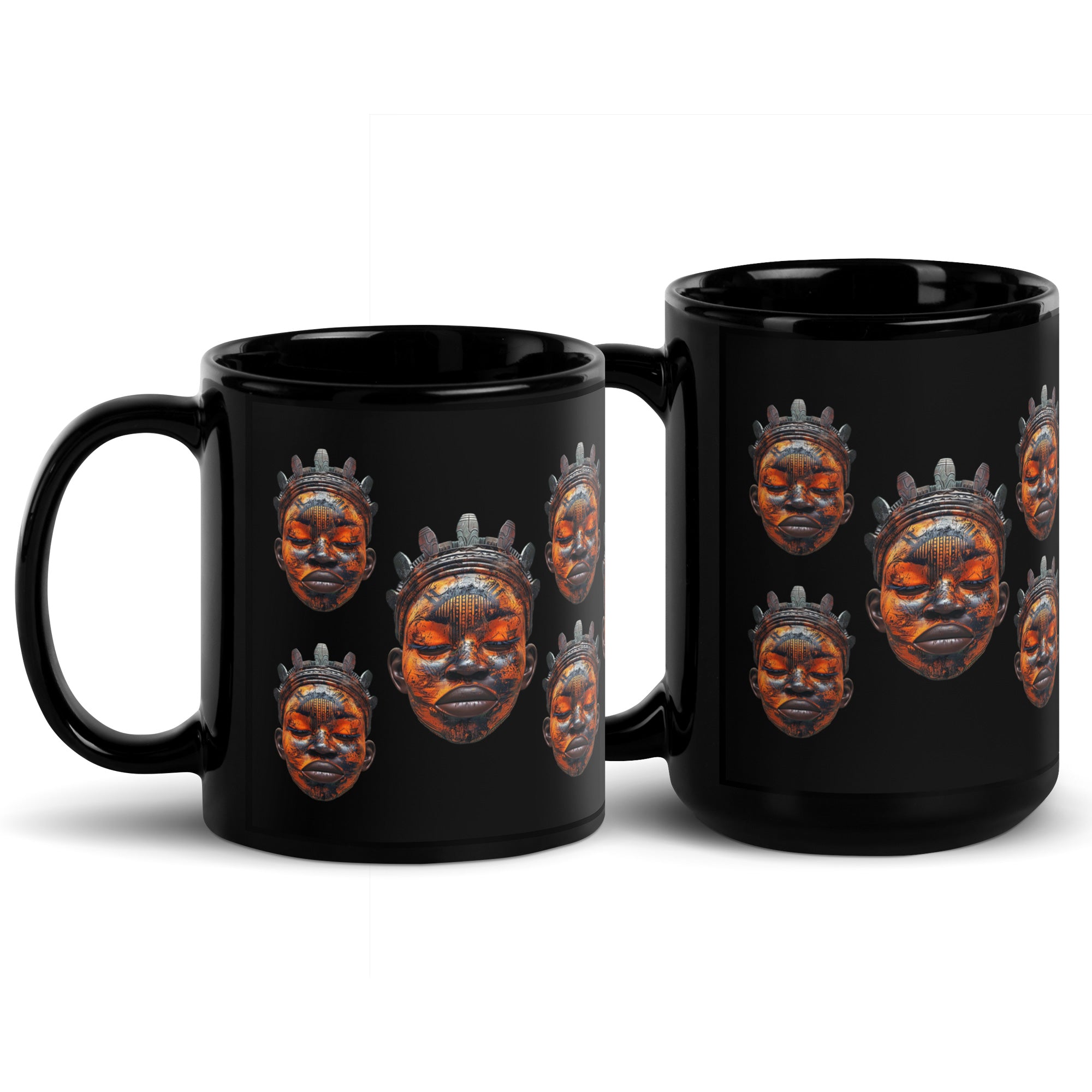 African Mask Coffee Mug - 11 oz and 15 oz view.
