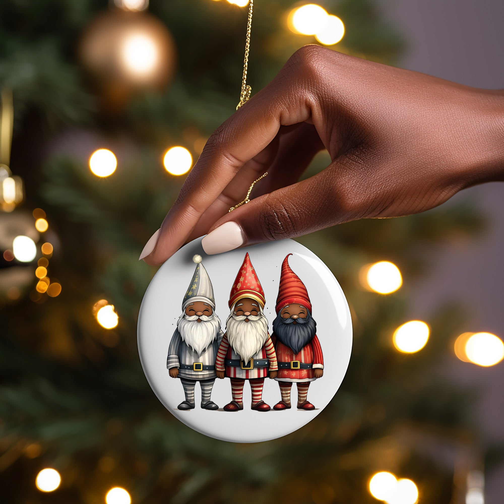 Holiday Elves Christmas Tree Ornament - African American Santa Elves Ornament