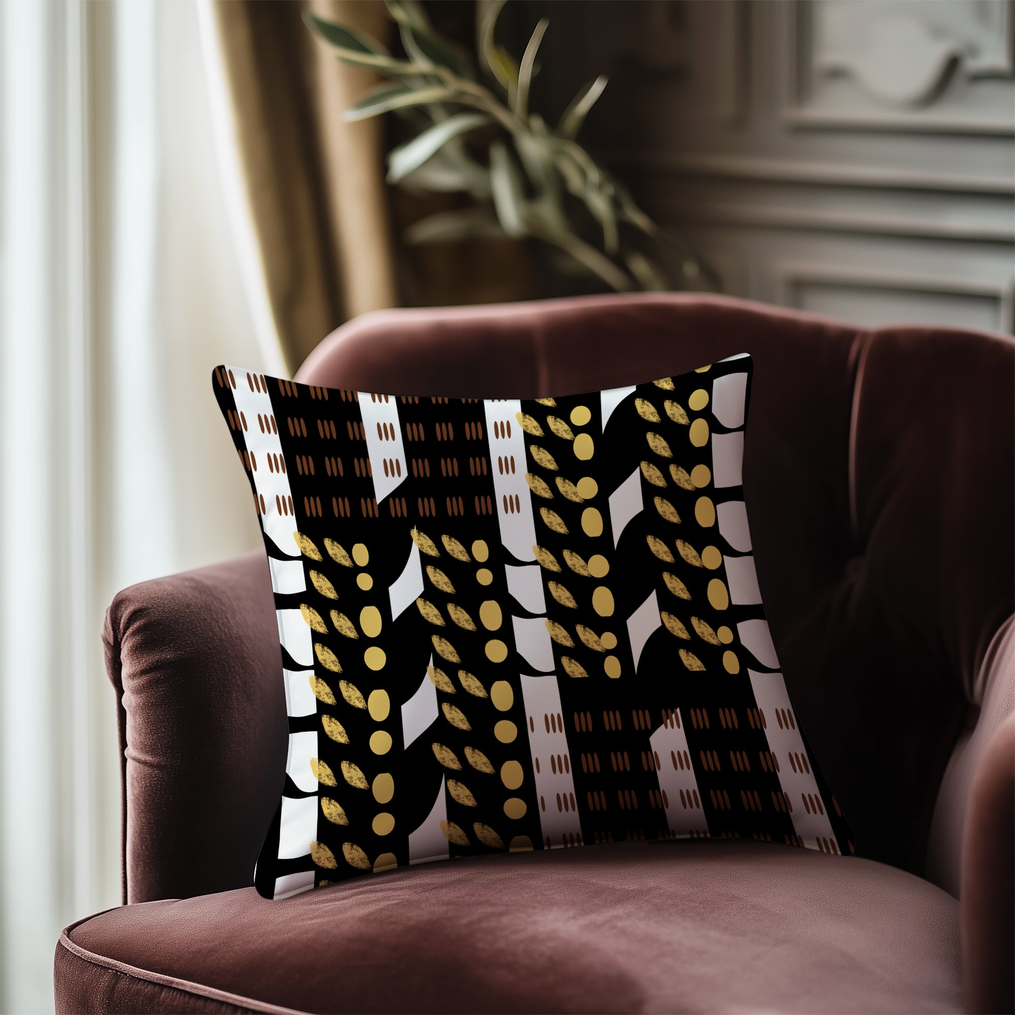 African Mud Cloth Faux Suede Square Pillow with bold geometric tribal patterns in earthy tones. African print sofa pillow featuring Afrocentric design, perfect for modern, bohemian, or culturally inspired home decor.
