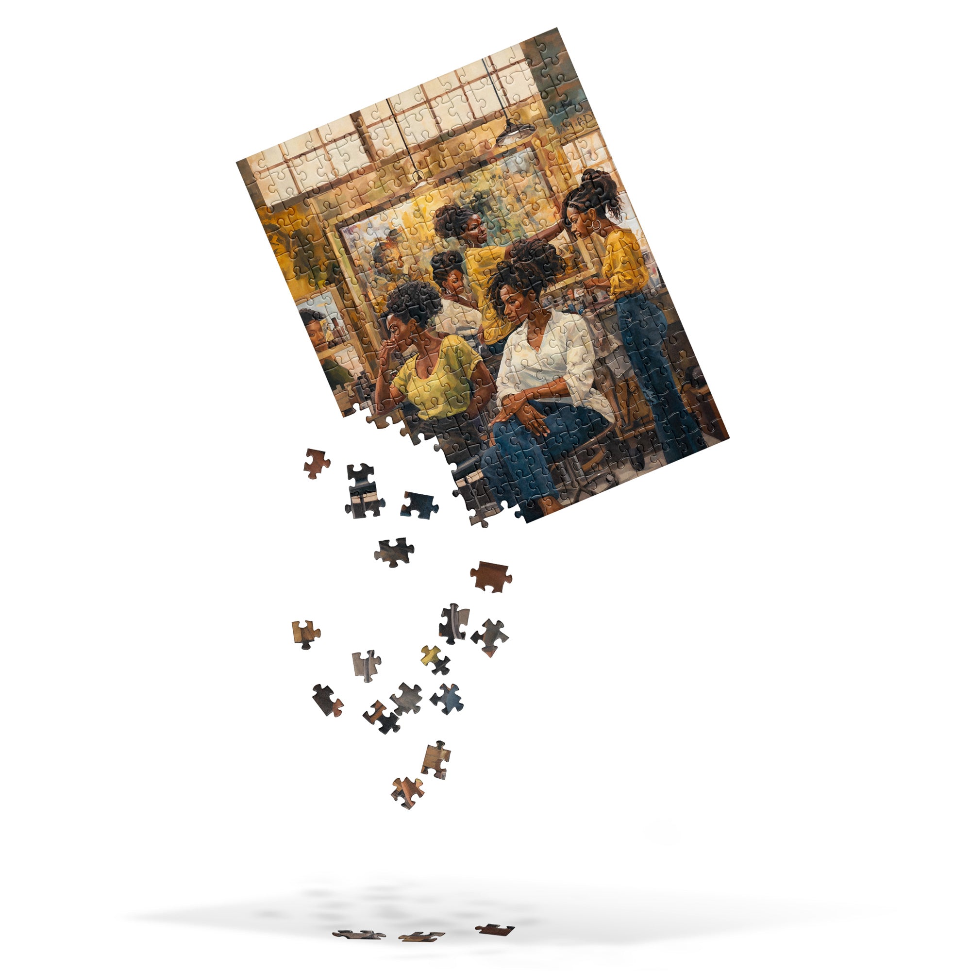Step inside the vibrant world of the Black beauty shop with this stunning jigsaw puzzle, showcasing its lively atmosphere, rich traditions, and moments of connection. A celebration of pride, style, and heritage in every piece.