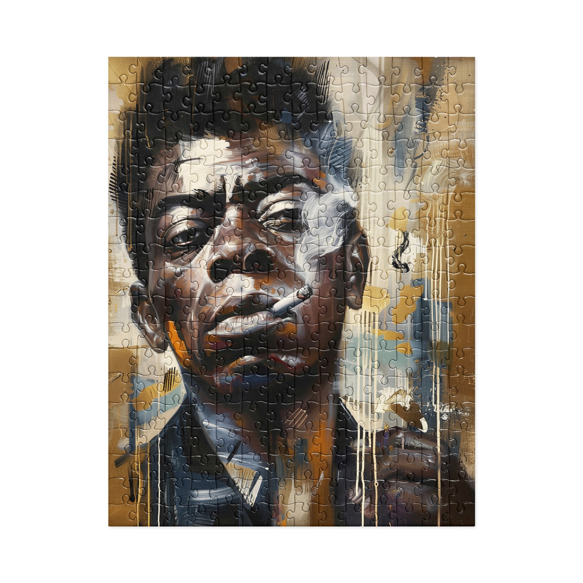 James Baldwin Jigsaw Puzzle featuring Afrocentric art of the iconic Black author and civil rights activist, with bold colors and expressive portrait design.