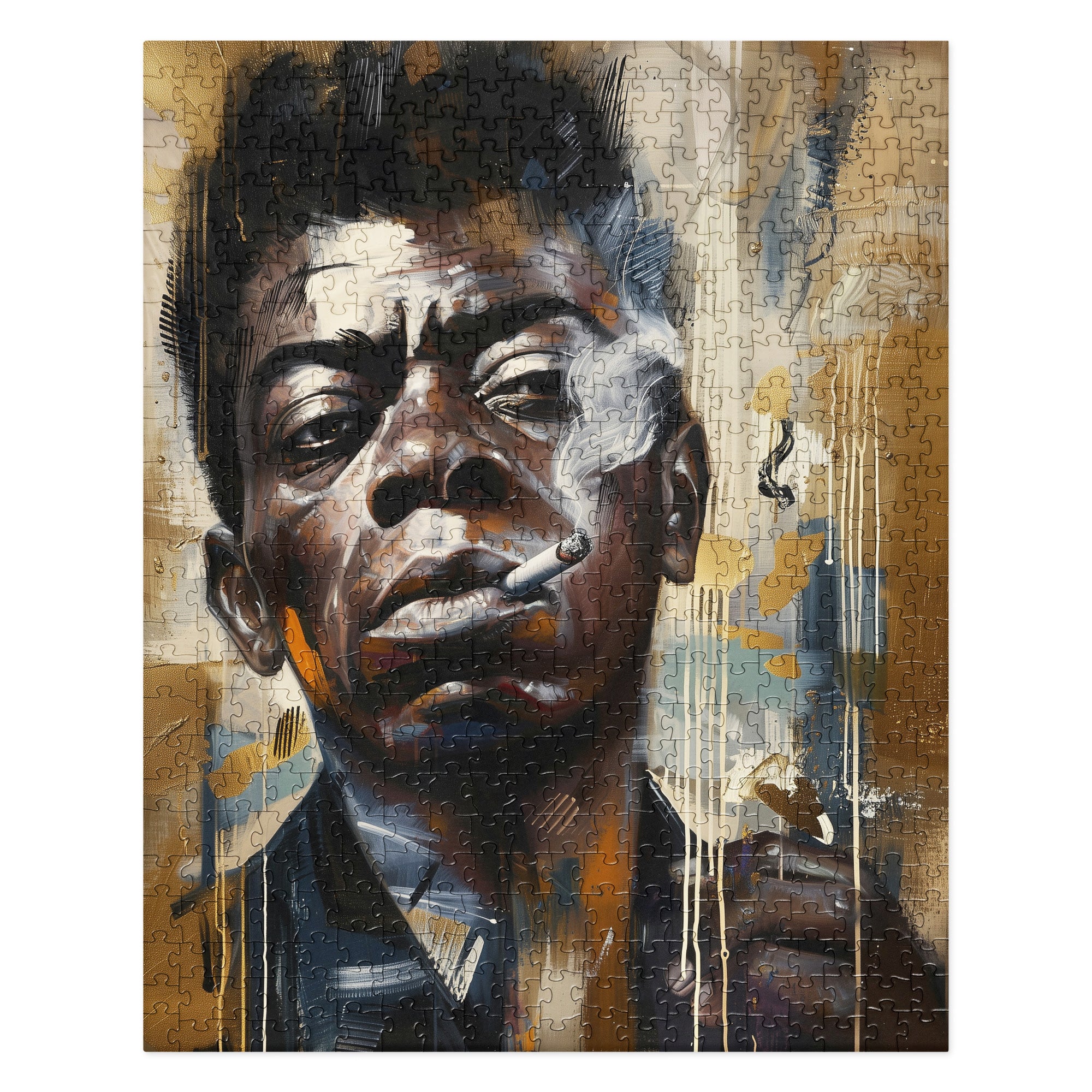 James Baldwin Jigsaw Puzzle featuring Afrocentric art of the iconic Black author and civil rights activist, with bold colors and expressive portrait design.