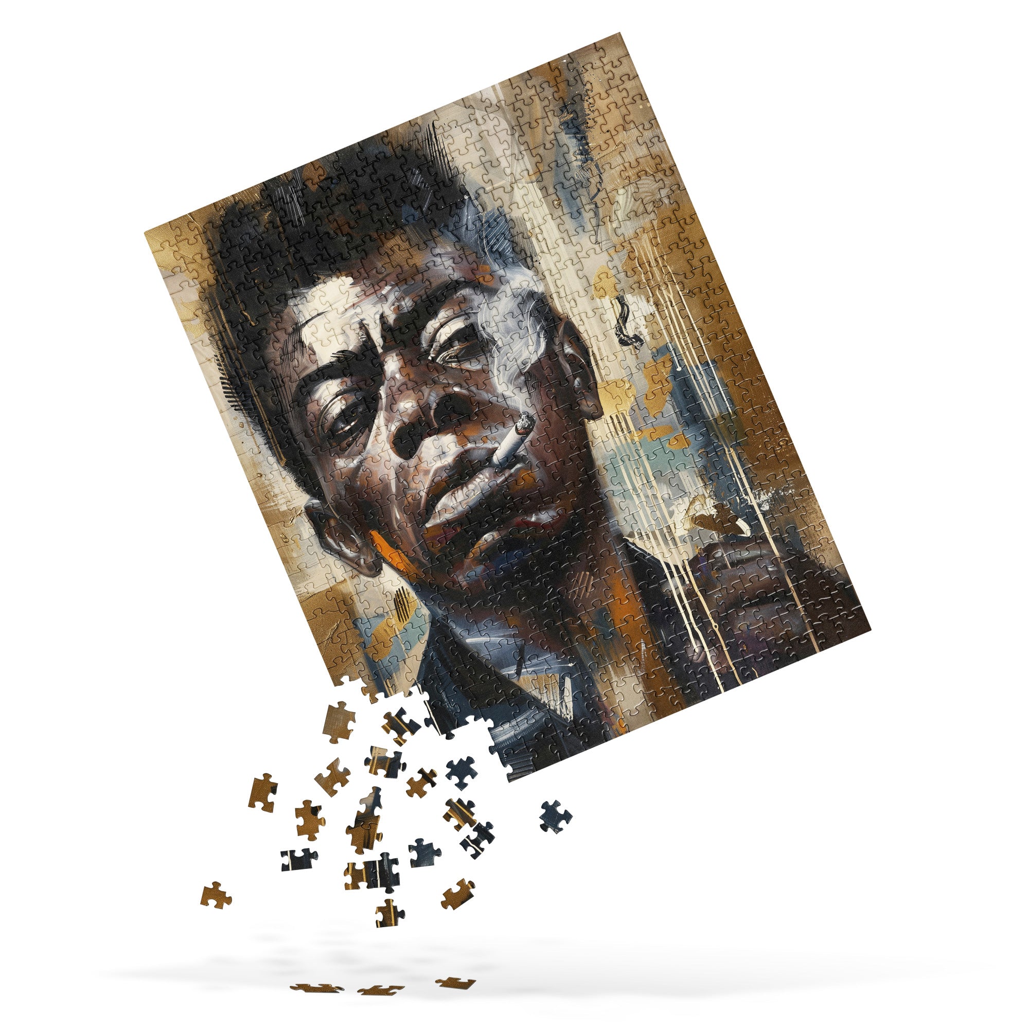 James Baldwin Jigsaw Puzzle featuring Afrocentric art of the iconic Black author and civil rights activist, with bold colors and expressive portrait design.