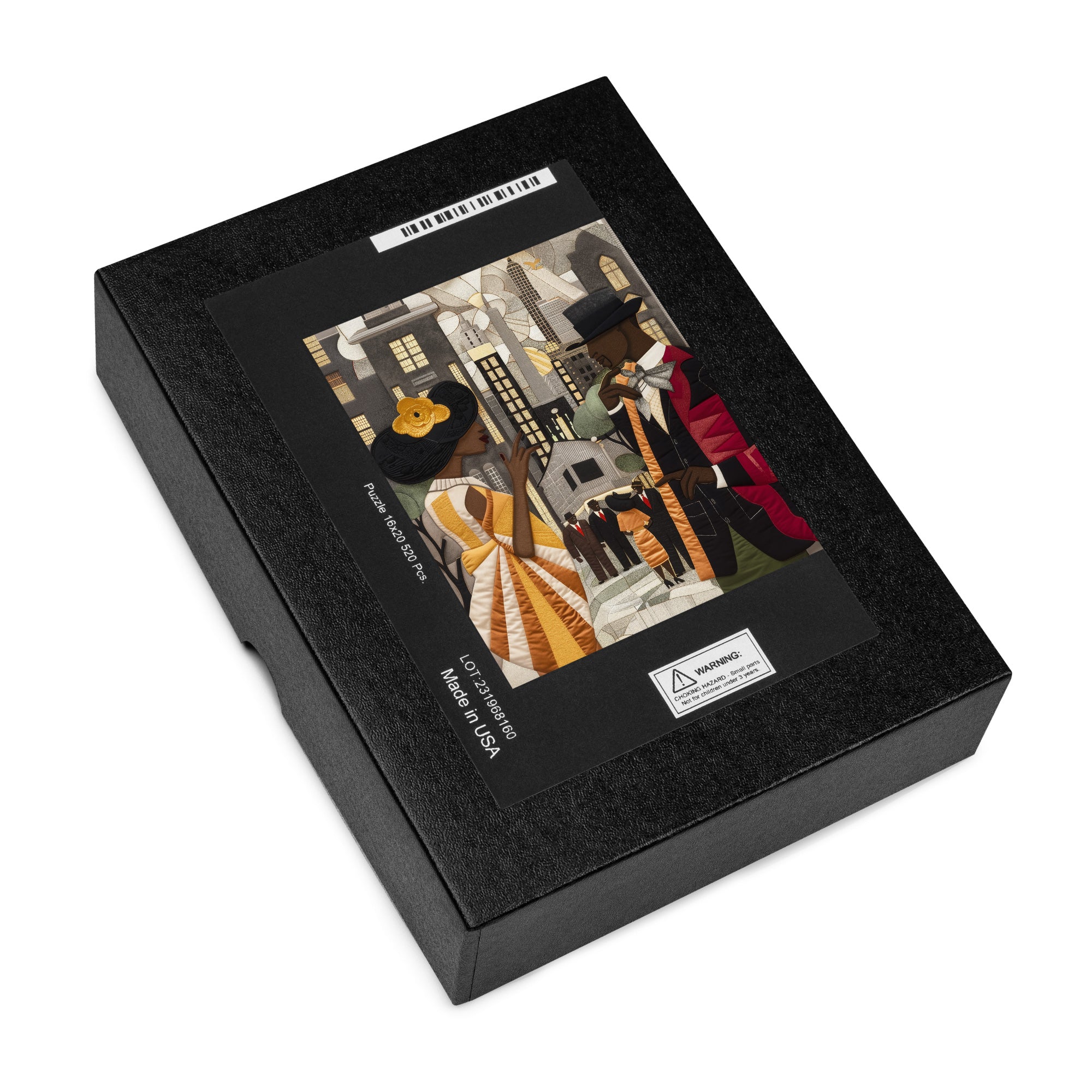 Harlem Renaissance jigsaw puzzle featuring elegantly dressed African American couples in vintage attire, set against the dazzling New York cityscape. A celebration of Black excellence, culture, and artistic brilliance from the Harlem Renaissance era.