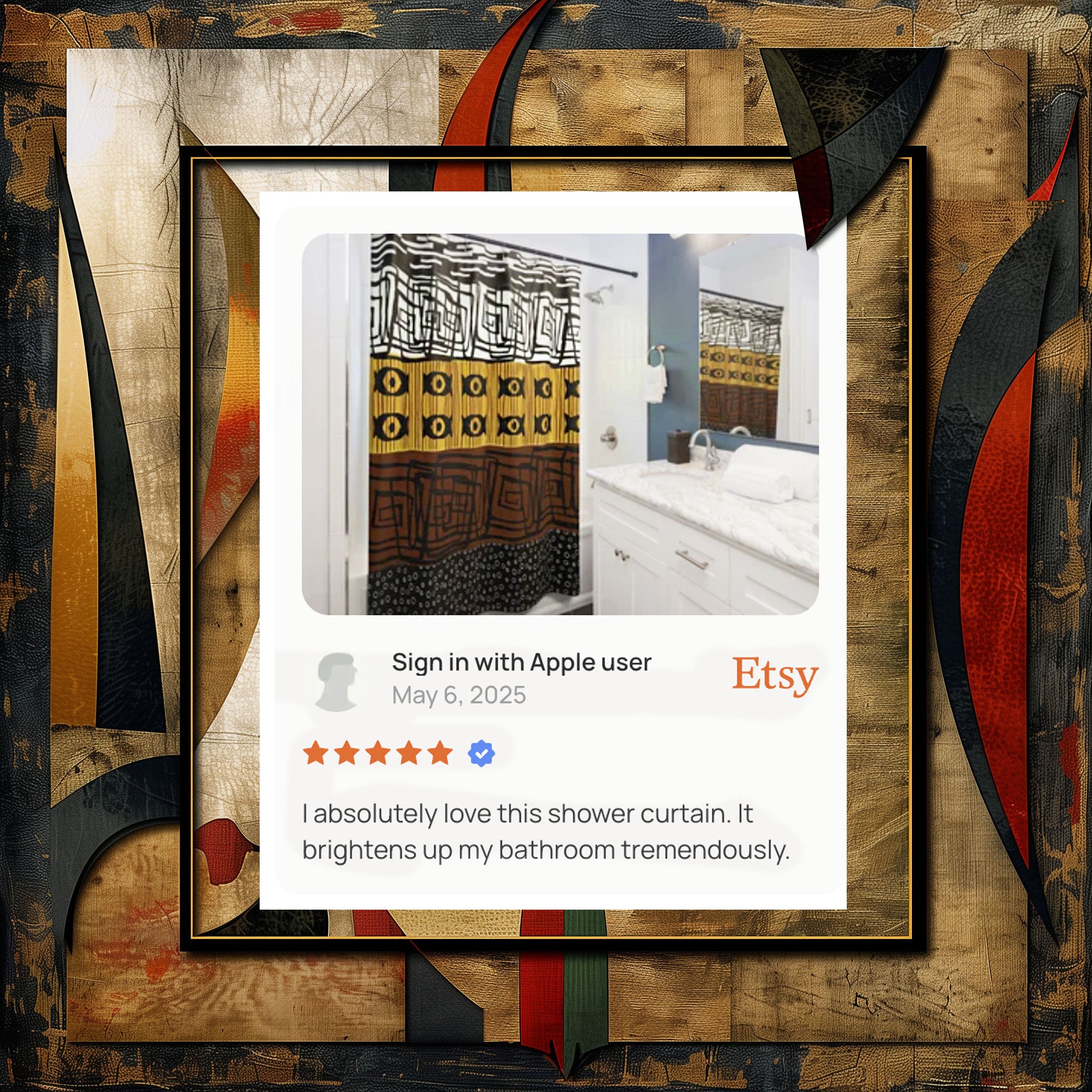 Customer Review - African Mud Cloth Bathroom Shower Curtain featuring traditional African-inspired patterns in a bold, Afrocentric design, perfect for culturally rich and stylish home decor.