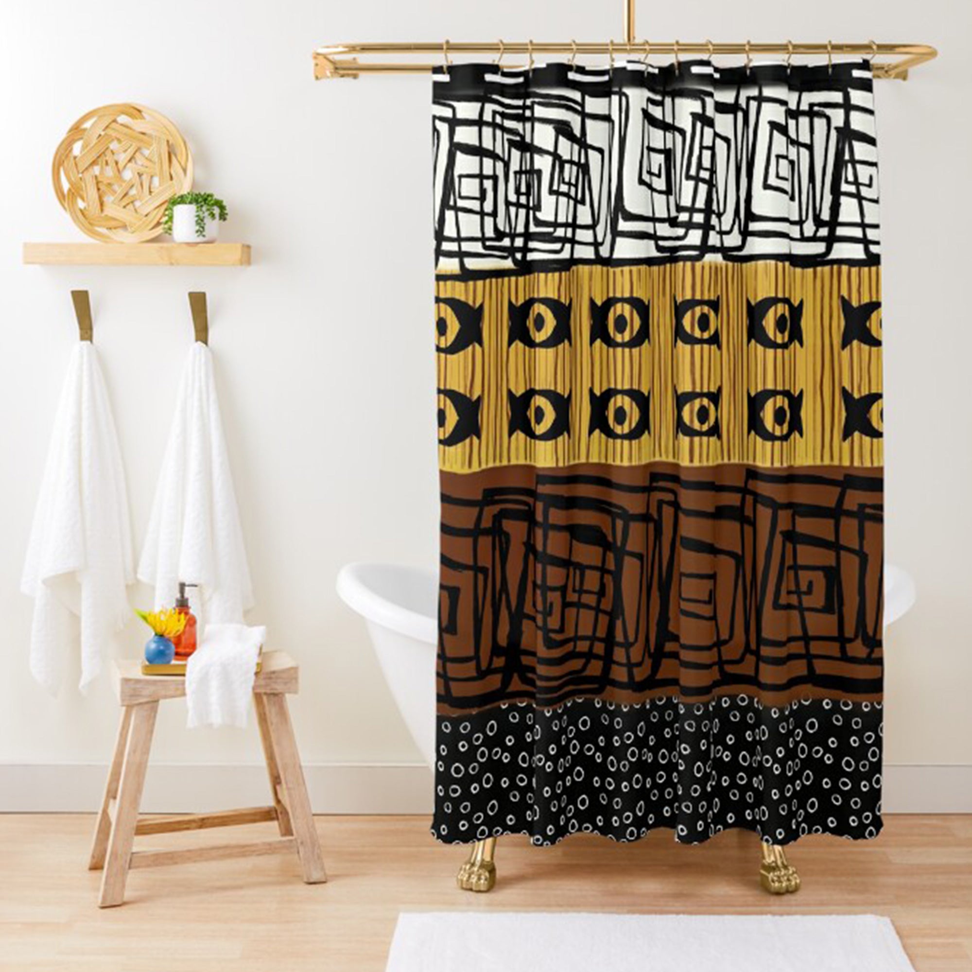 African Mud Cloth Bathroom Shower Curtain