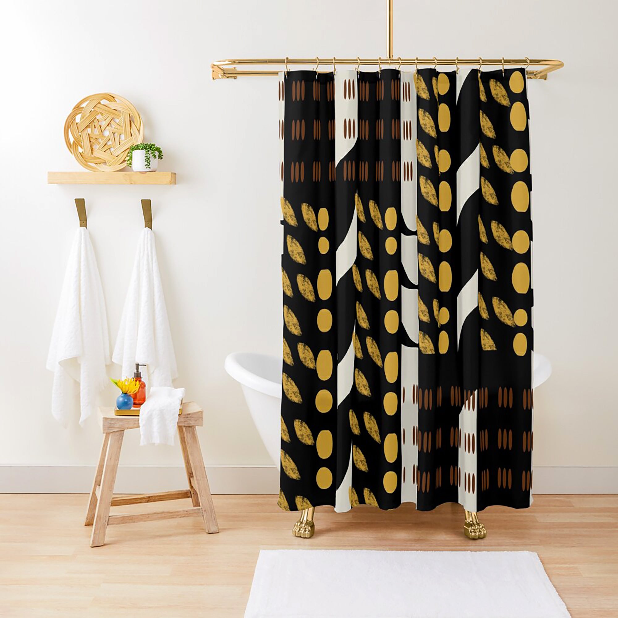 African Mud Cloth Bathroom Shower Curtain - Style 02.