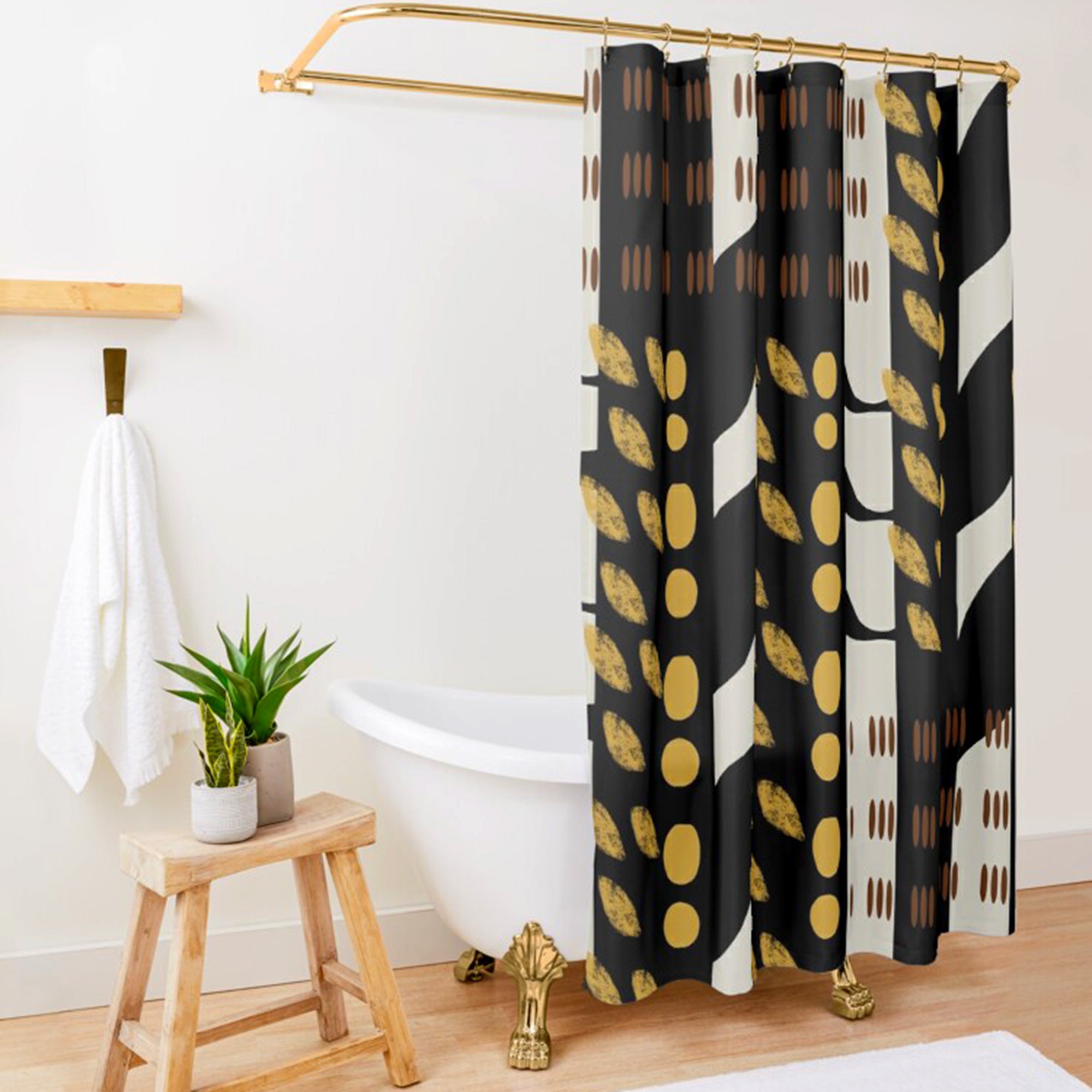 African Mud Cloth Bathroom Shower Curtain - Style 02.