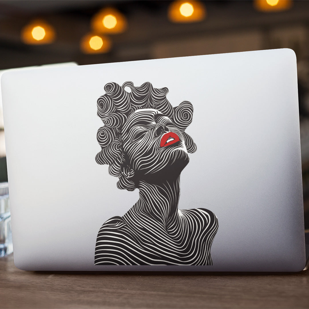 This Bantu Knots Sticker captures the beauty of a black woman adorned in her cultural crown of hair, her lips painted in a vibrant shade of red. 