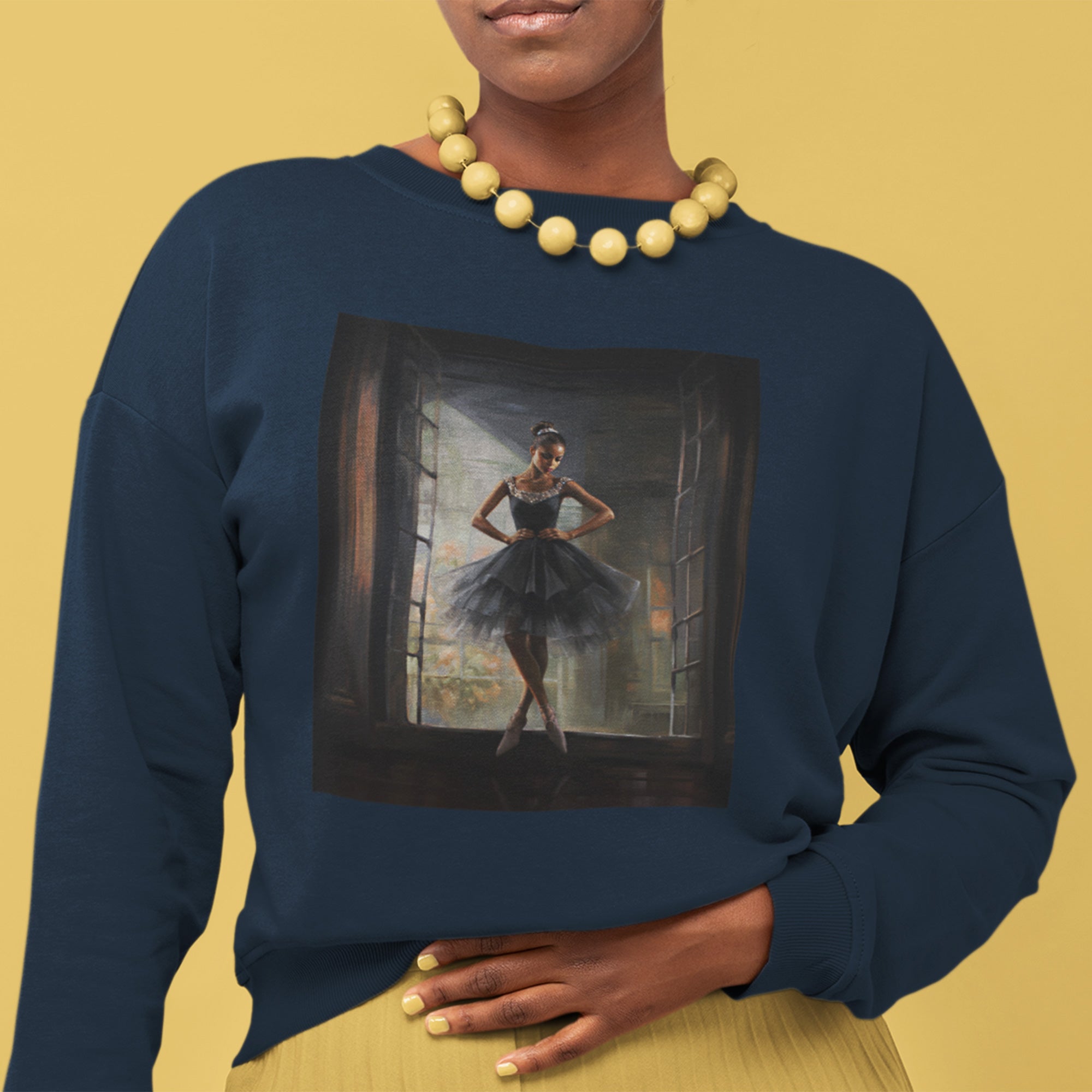 Black Ballerina Sweatshirt on model.