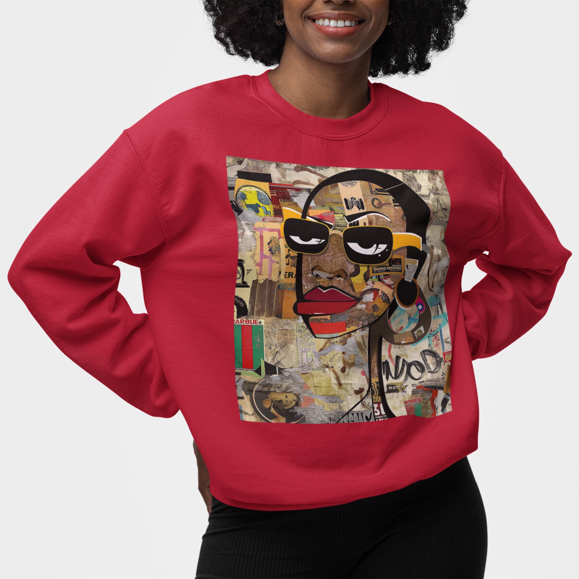 Boss Babe sweatshirt featuring an abstract cartoon Black girl named Keisha in bold graffiti style, celebrating confidence, melanin, and empowerment.