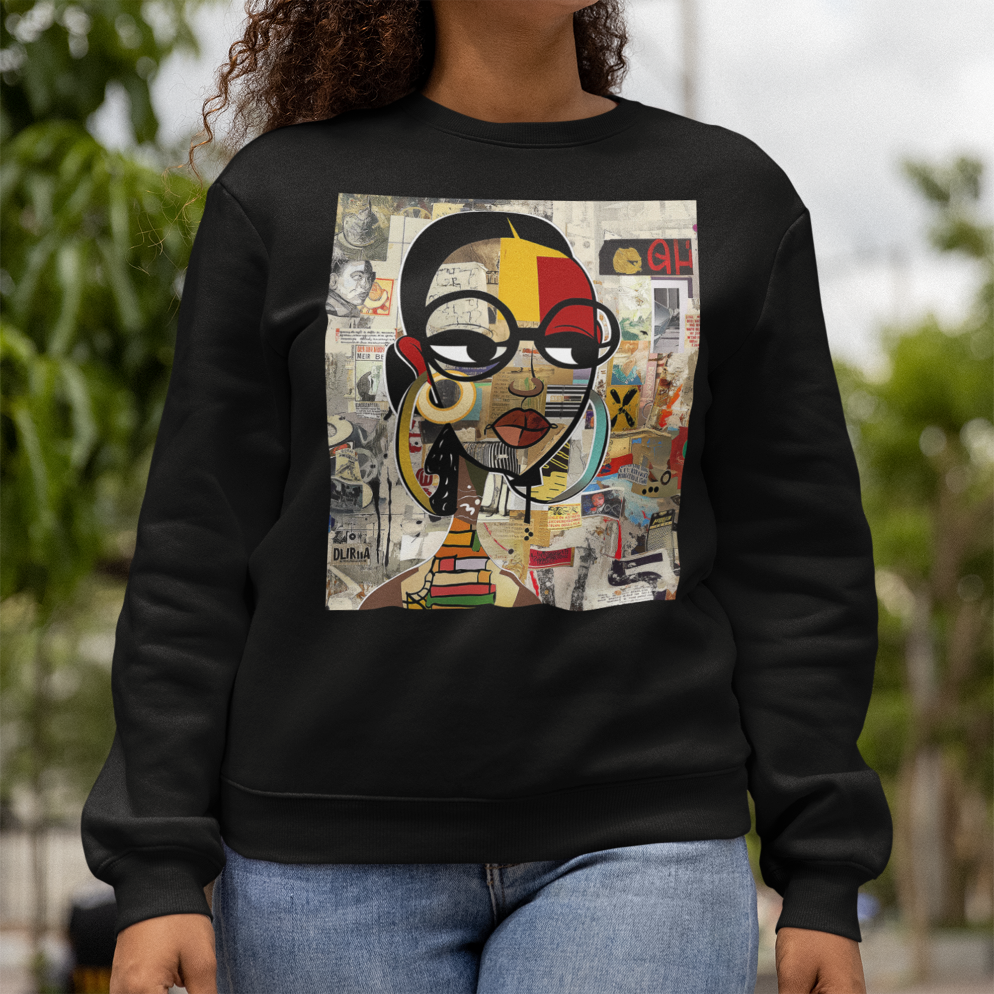Boss Babe sweatshirt featuring an abstract cartoon Black girl named Latisha in bold graffiti style, celebrating confidence, melanin, and empowerment.