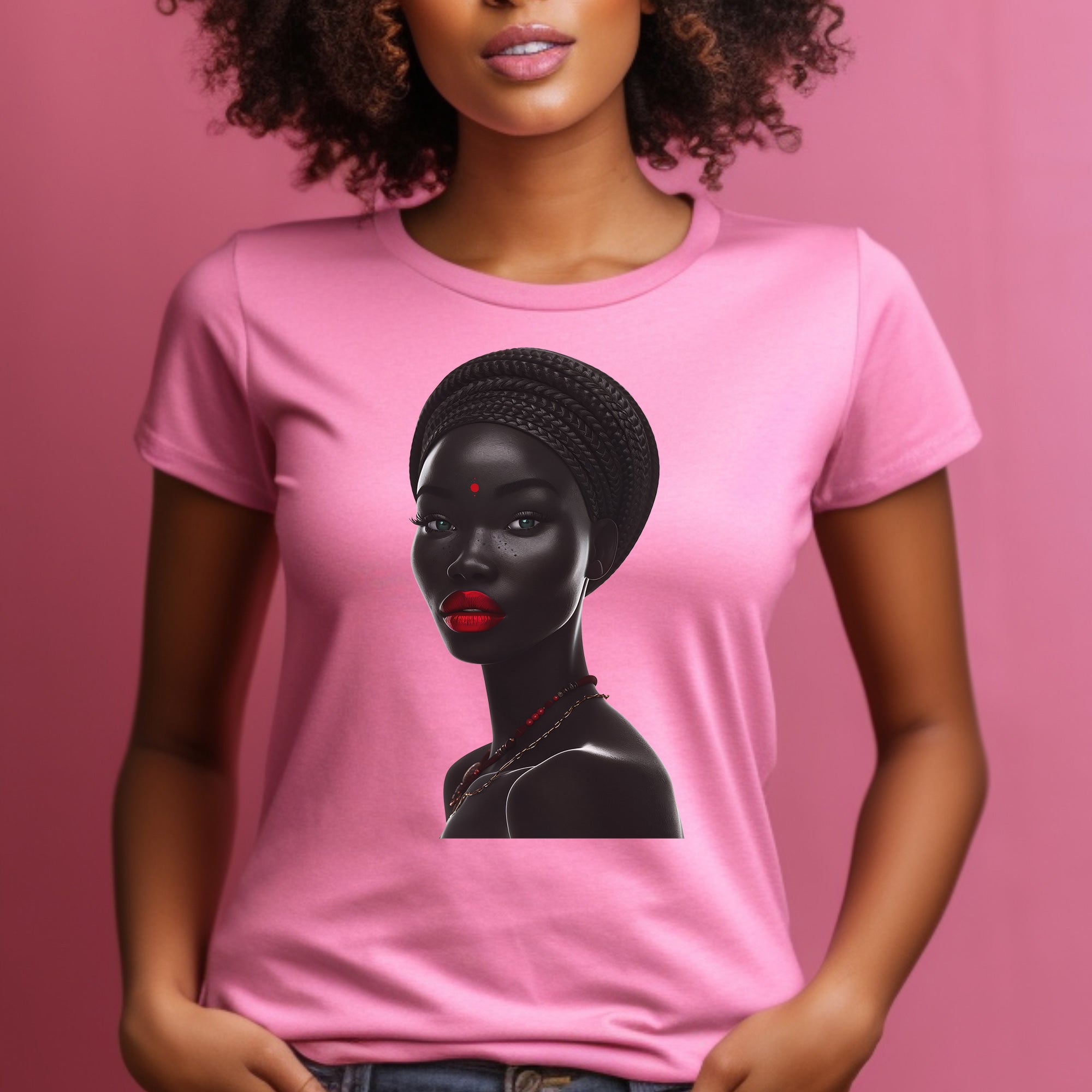 Afrocentric Black Beauty Tee Shirt on model.