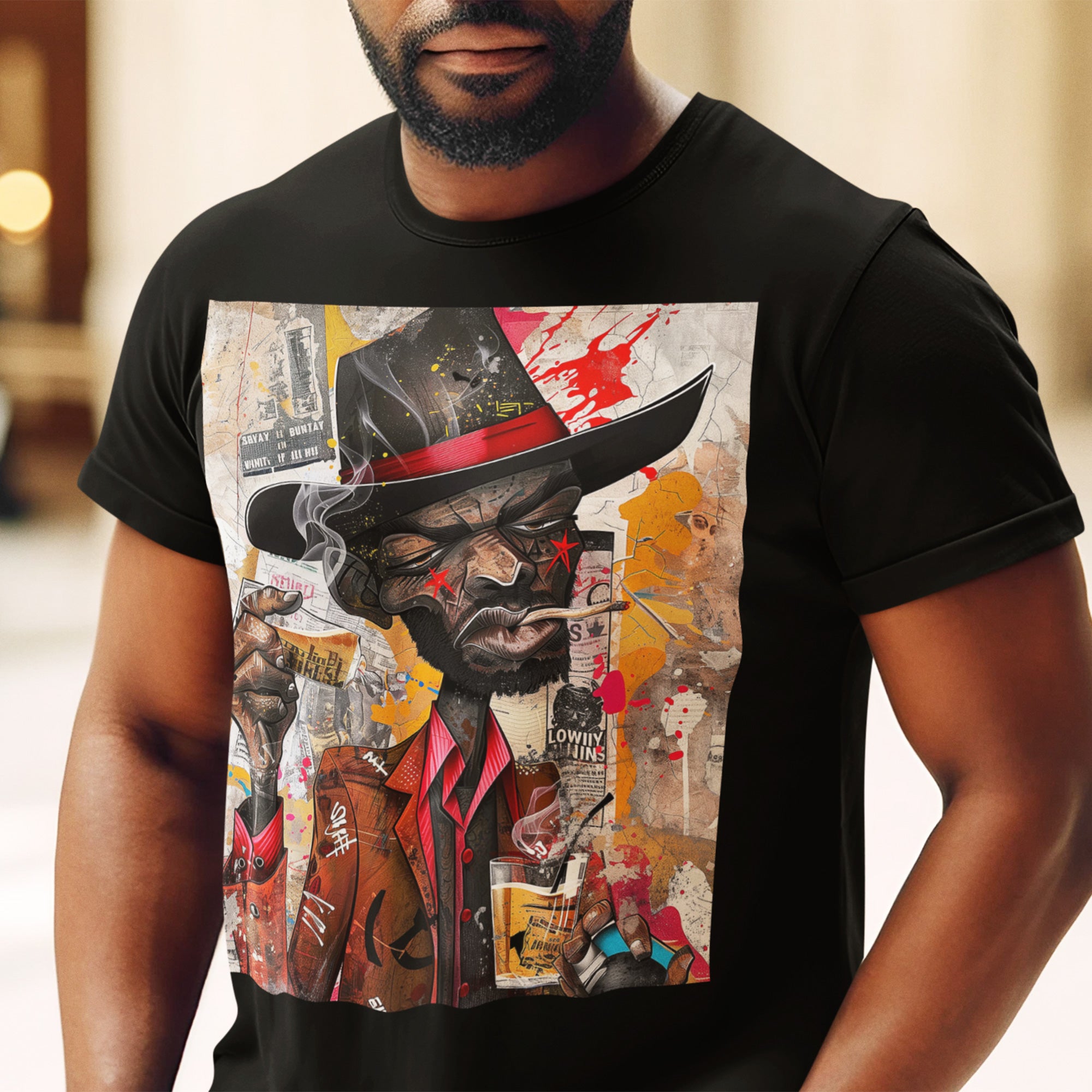 Gangster Black Cowboy Tee Cartoon Style 11 in black