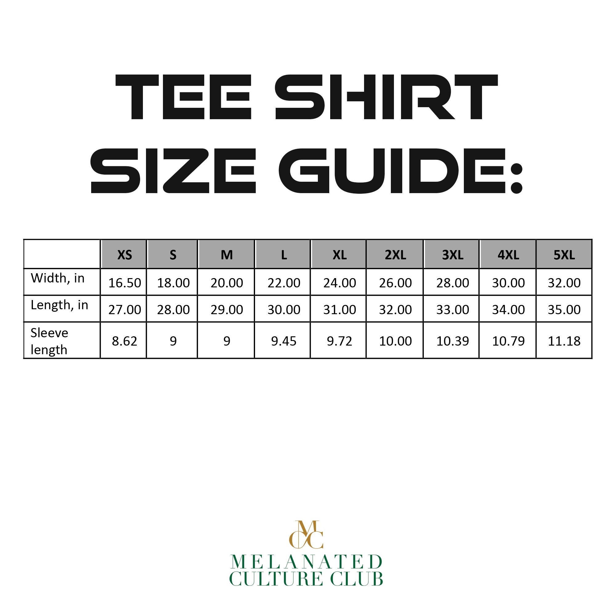Tee shirt size guide