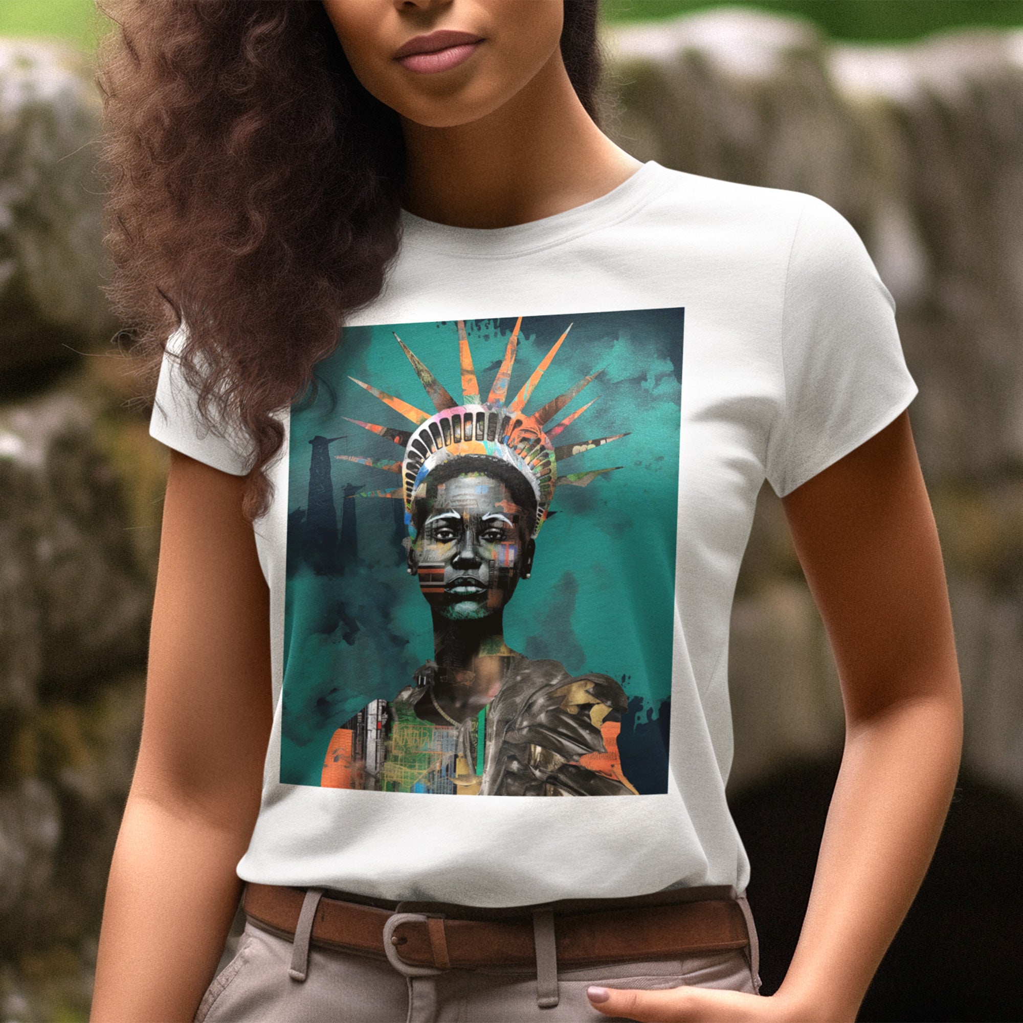 African American Statue of Liberty Tee in white.