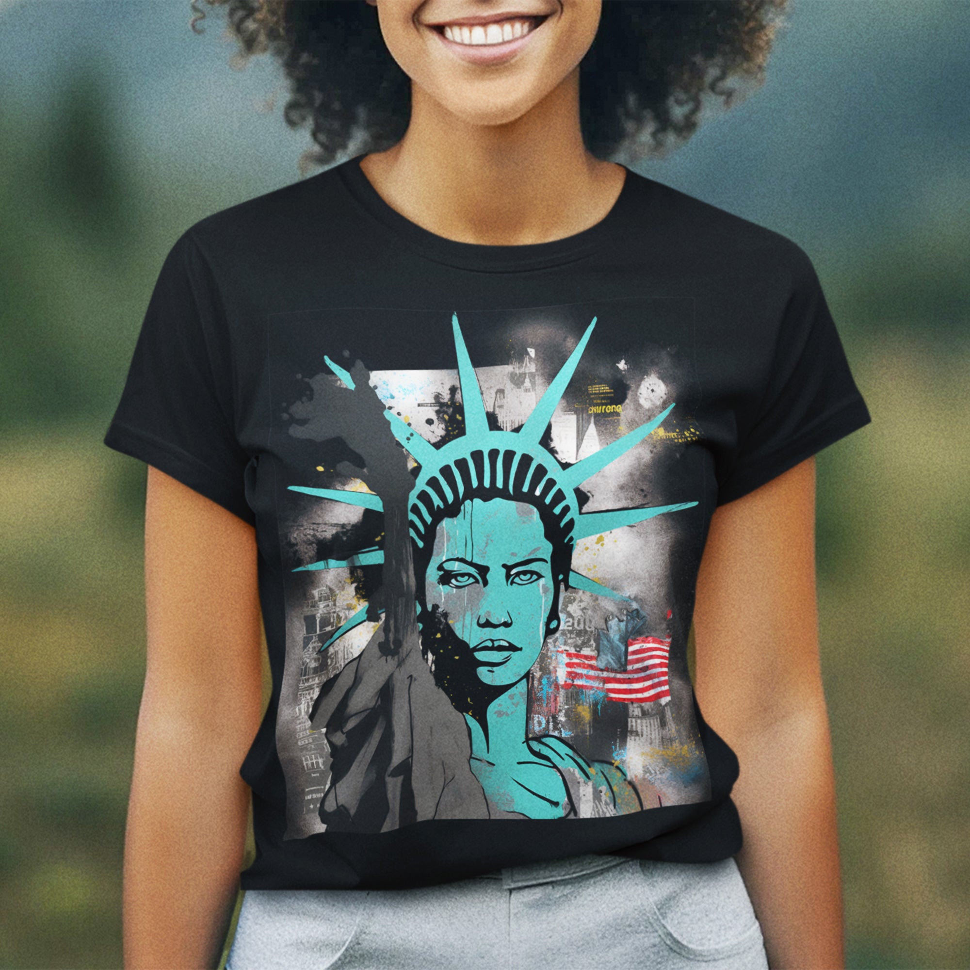 Statue of Liberty Tee African American Woman in black - Style 09