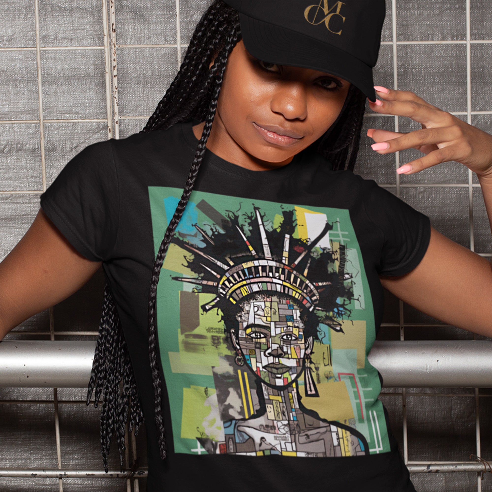 Abstract Black Woman Statue of Liberty Tee  in black - Style 14