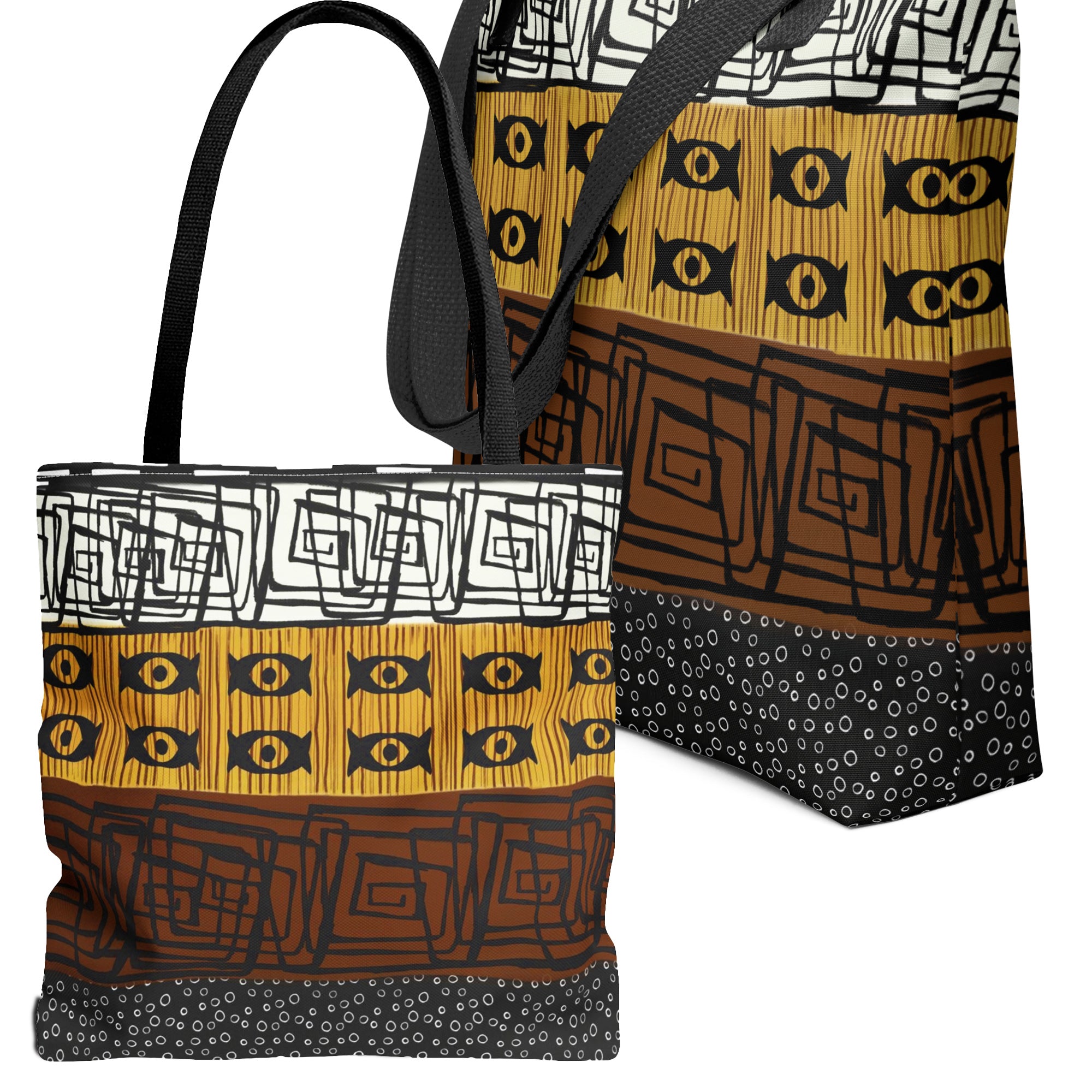 African Print Tote Bag - front and side views.