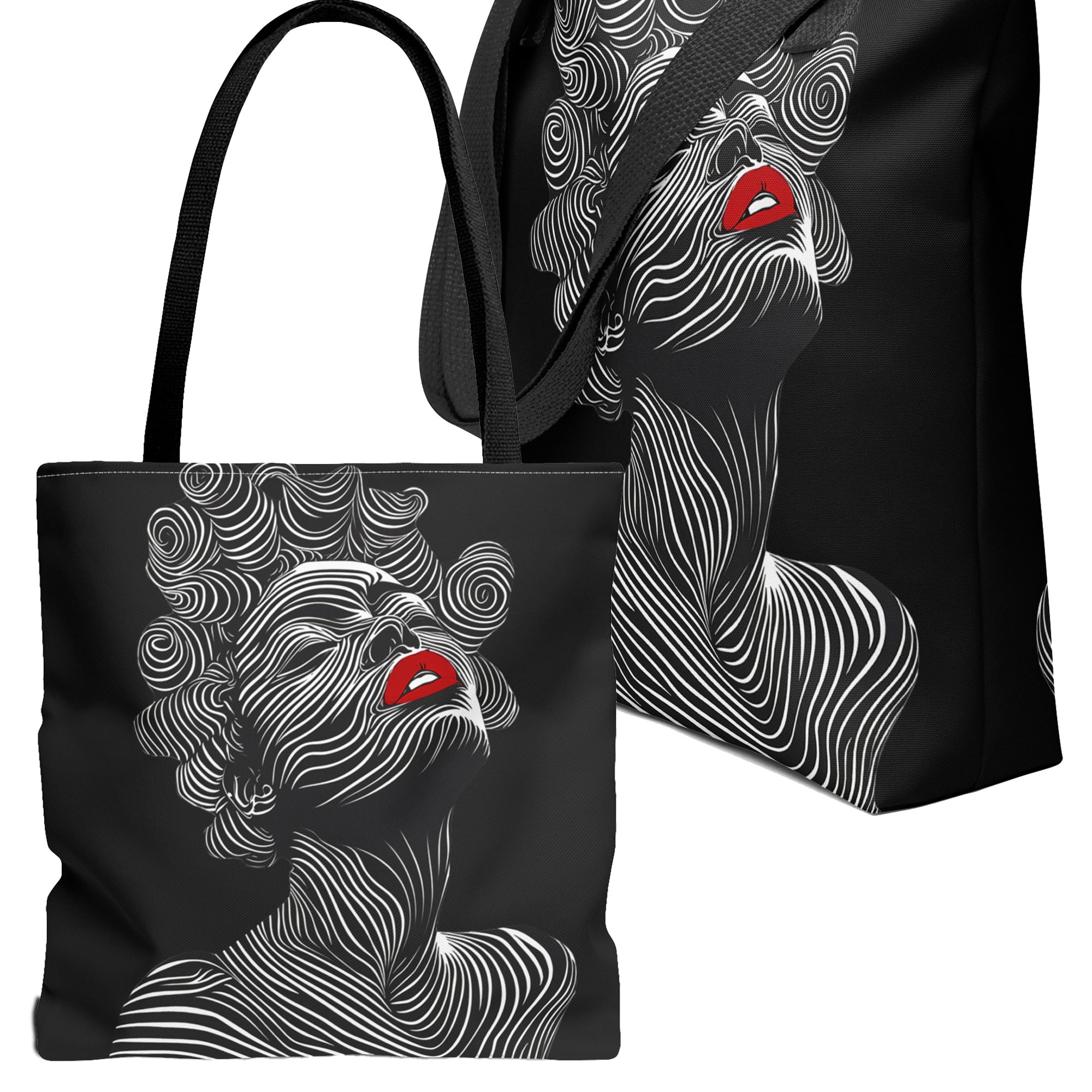 Bantu Knots Tote Bag - front and side views.