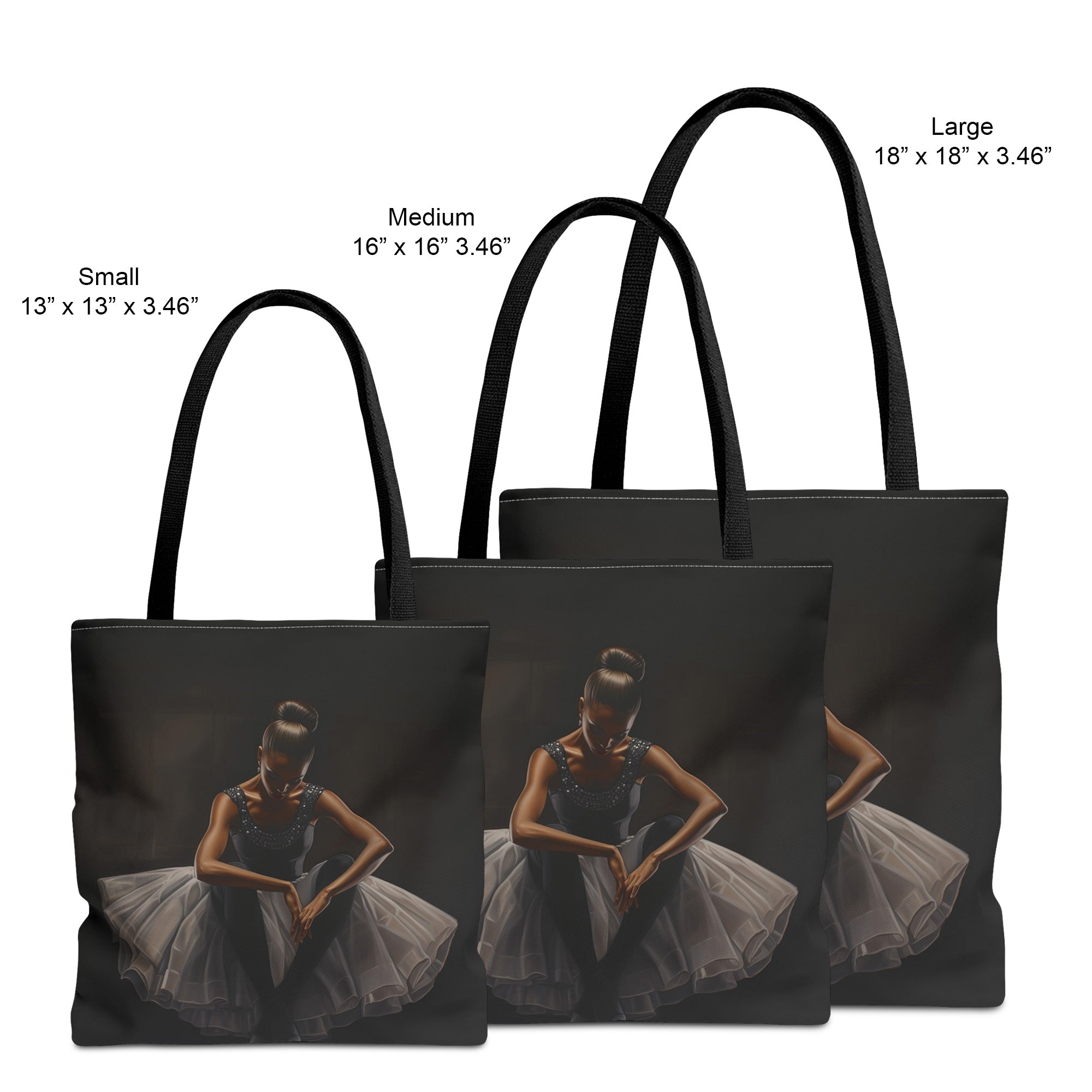 Black Ballet Dancer Tote Bag featuring a brown skin girl in a white tutu captured in a graceful ballet pose, Afrocentric ballet gift tote.