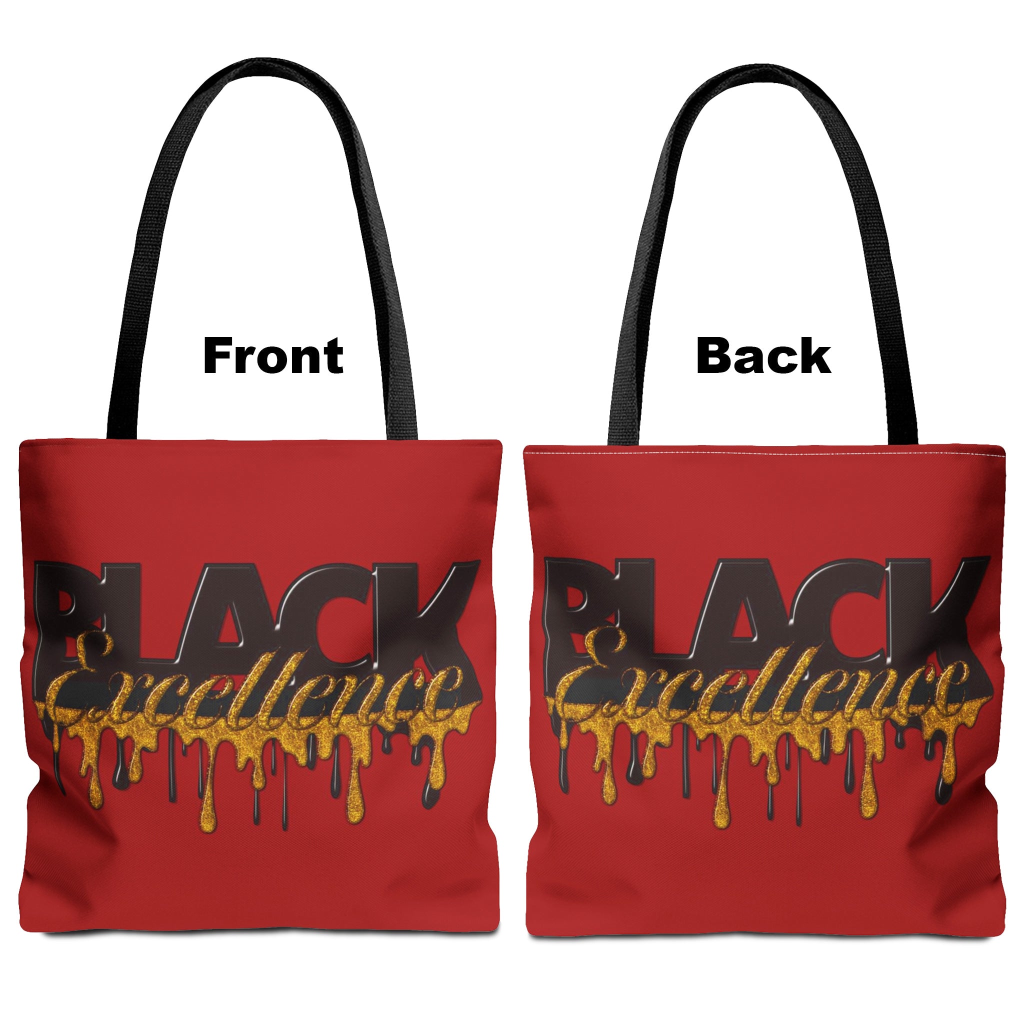 Black Excellence Tote Bag - front and back views.