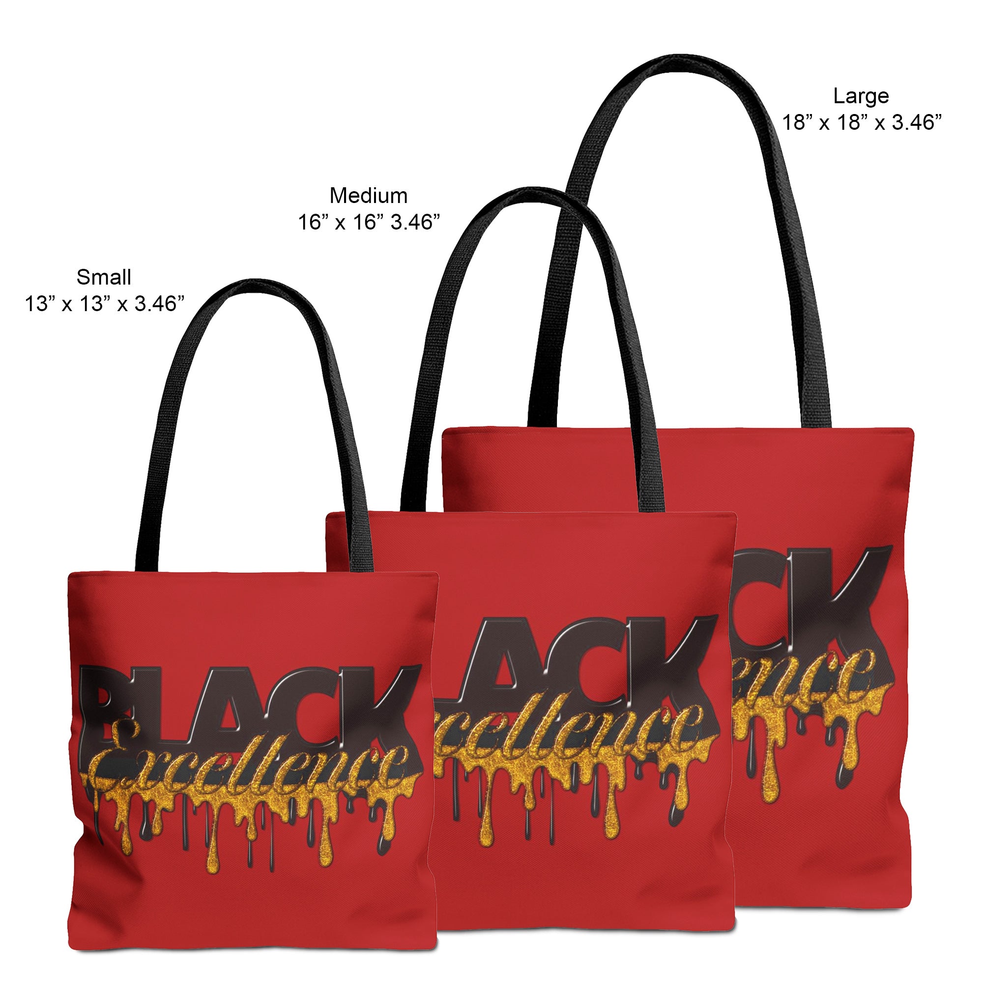 Black Excellence Tote Bag - small, medium and large views.