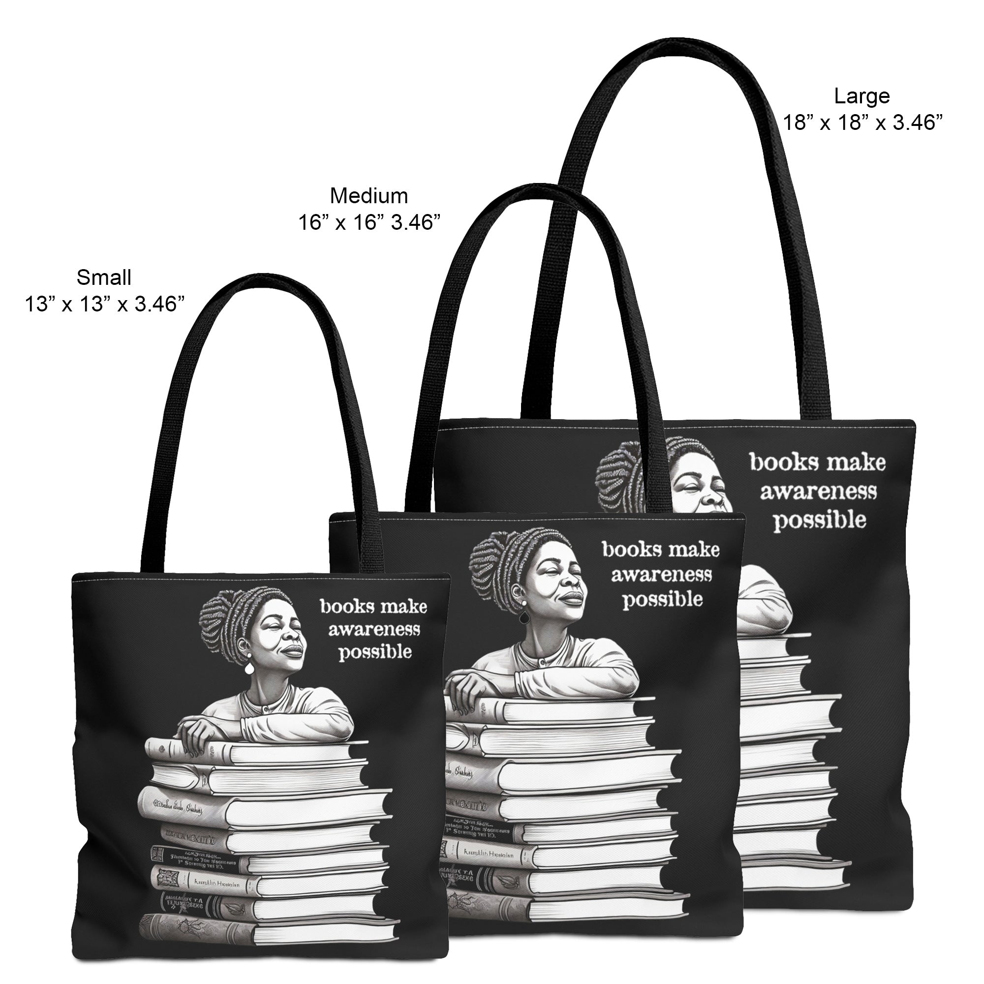 Stack of Books Tote Bag Learn from Books Black Woman Tote in 3 sizes.