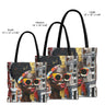 Boss Babe Lakendra tote bag featuring an abstract  Black woman with pop art style large round sunglasses. The design has a vibrant, graffiti-inspired aesthetic that celebrates African American beauty, confidence, and urban art style.