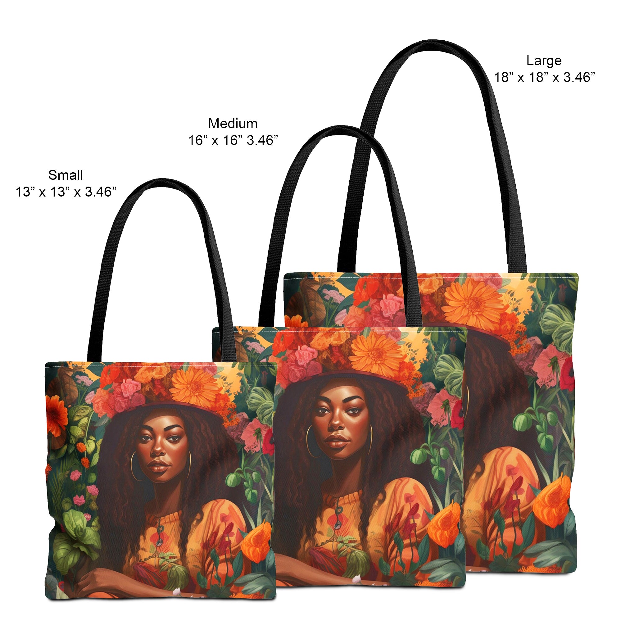 African American Garden Goddess Tote Bag - small, medium and large viewa.