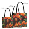 Black Girl in the Garden Tote Bag featuring an Afrocentric lady surrounded by vibrant wildflowers. A stylish and durable tote perfect for garden lovers, plant enthusiasts, and everyday essentials.