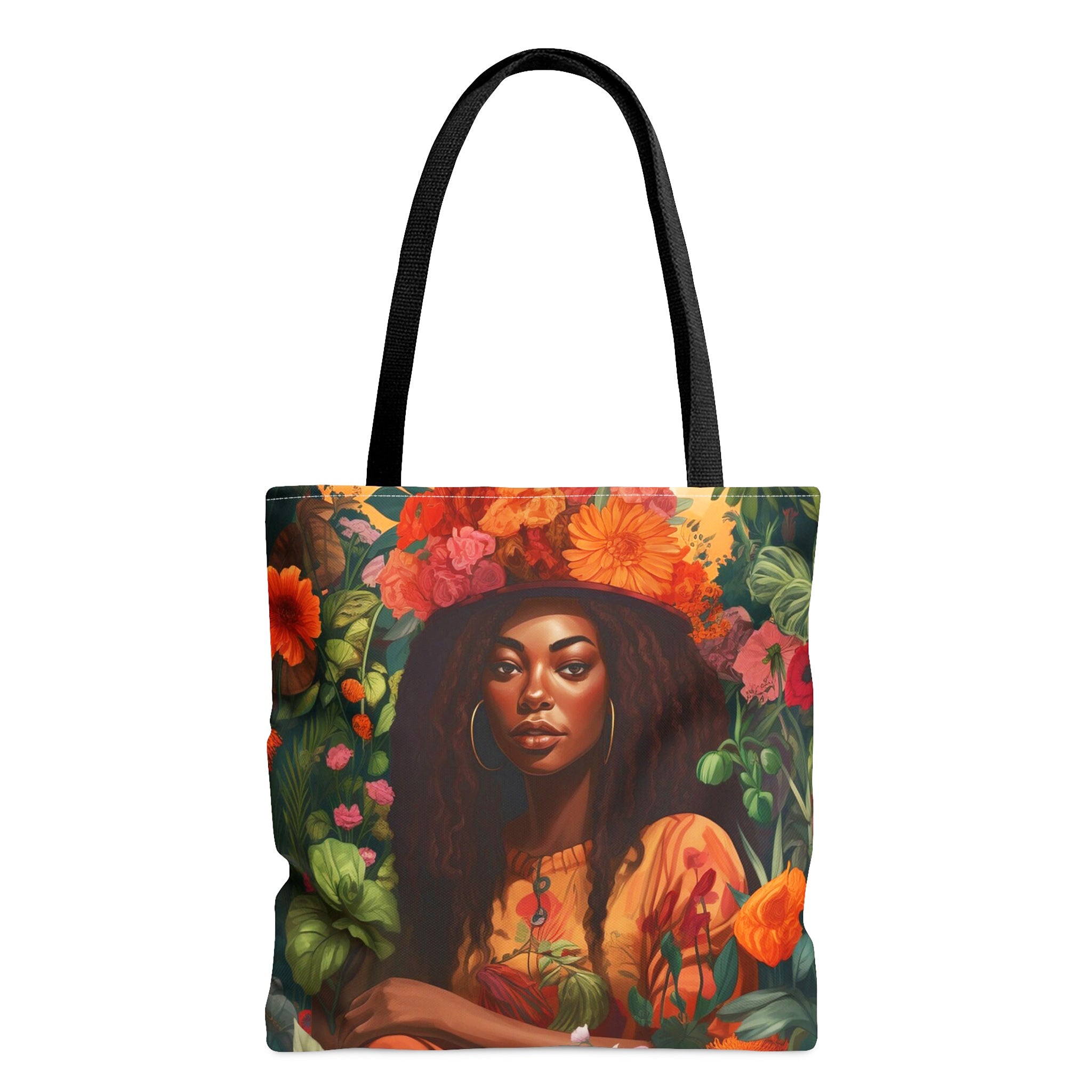 African American Garden Goddess Tote Bag - front view.