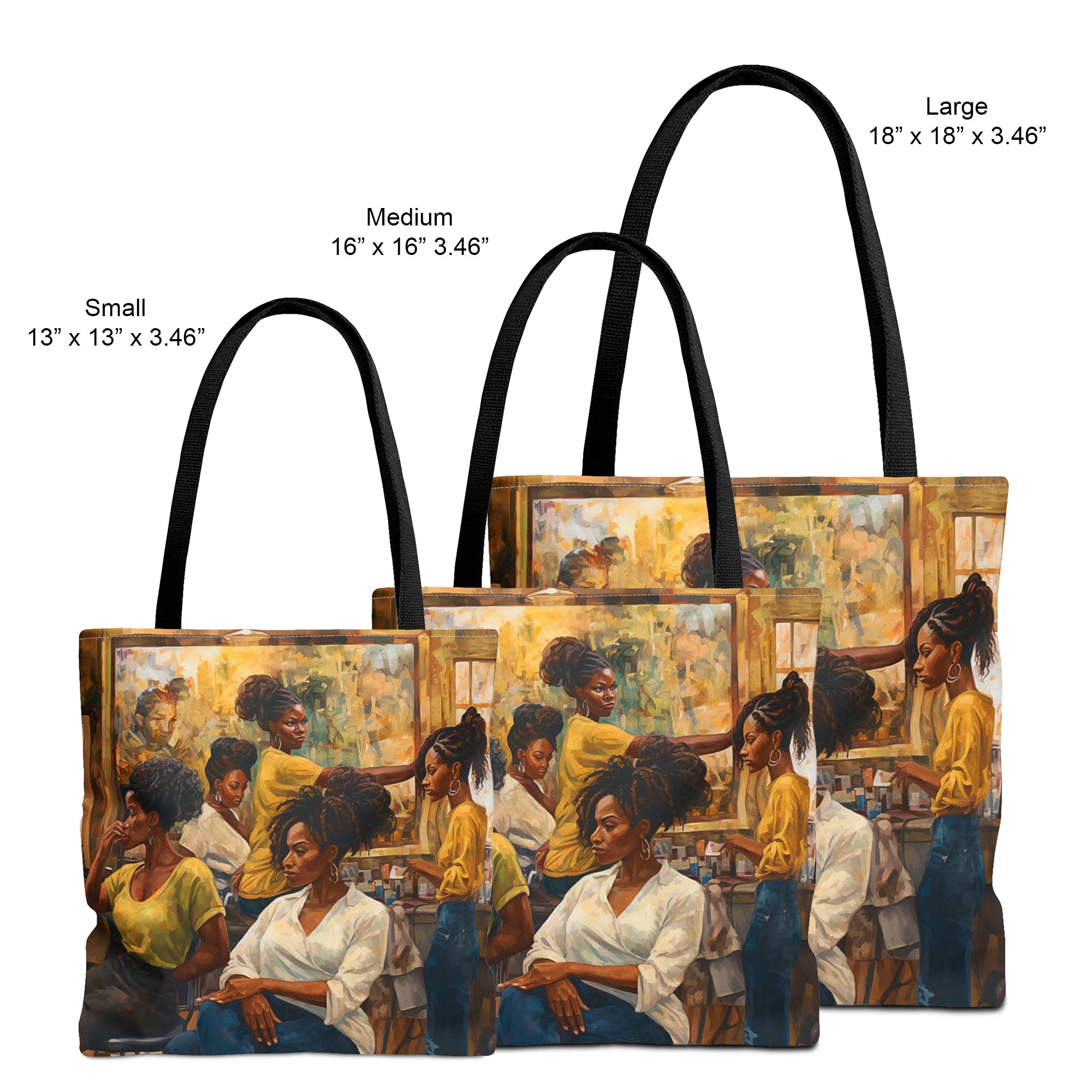 Black Beauty Hair Salon Tote Bag - small, medium and large size views.