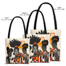 Tote bag featuring a vibrant illustration of a melanated woman in a beauty salon setting. Designed as a stylish and functional bag for hair stylists, beauticians, and brown skin girls. Perfect for carrying salon tools, shopping items, or everyday essentials.
