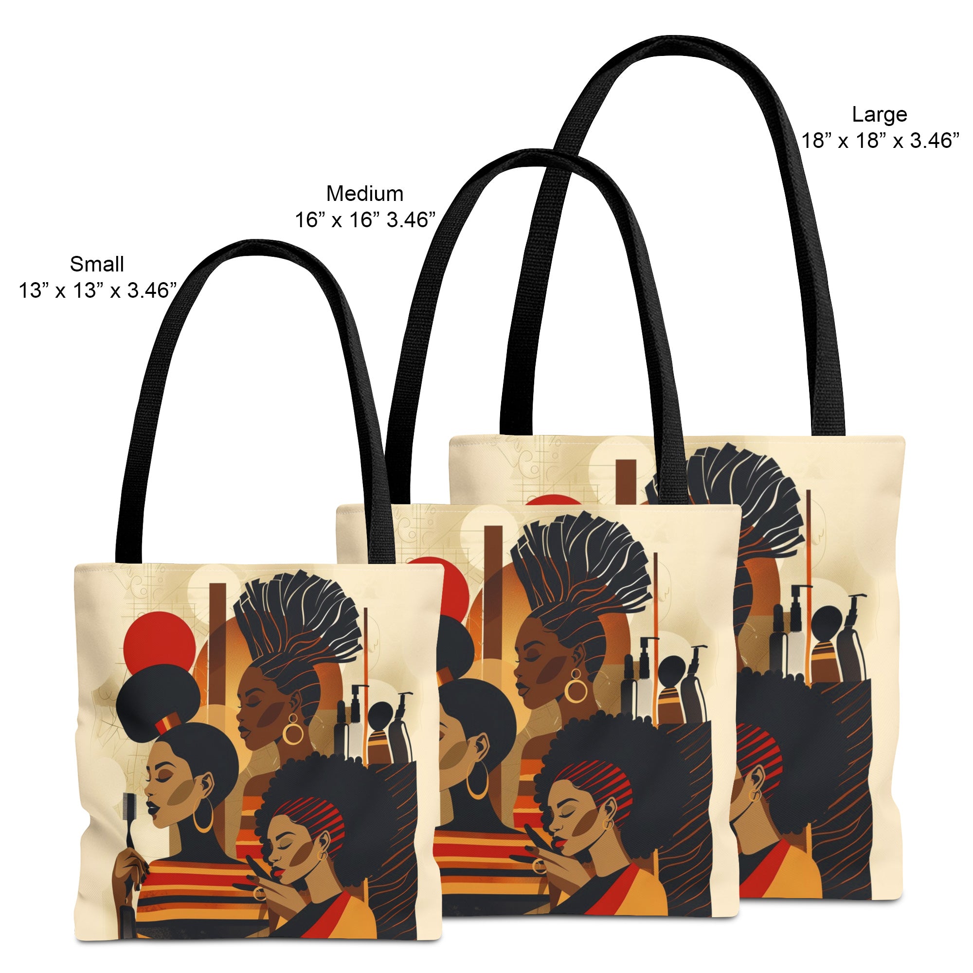 Tote bag featuring a vibrant illustration of a melanated woman in a beauty salon setting. Designed as a stylish and functional bag for hair stylists, beauticians, and brown skin girls. Perfect for carrying salon tools, shopping items, or everyday essentials.