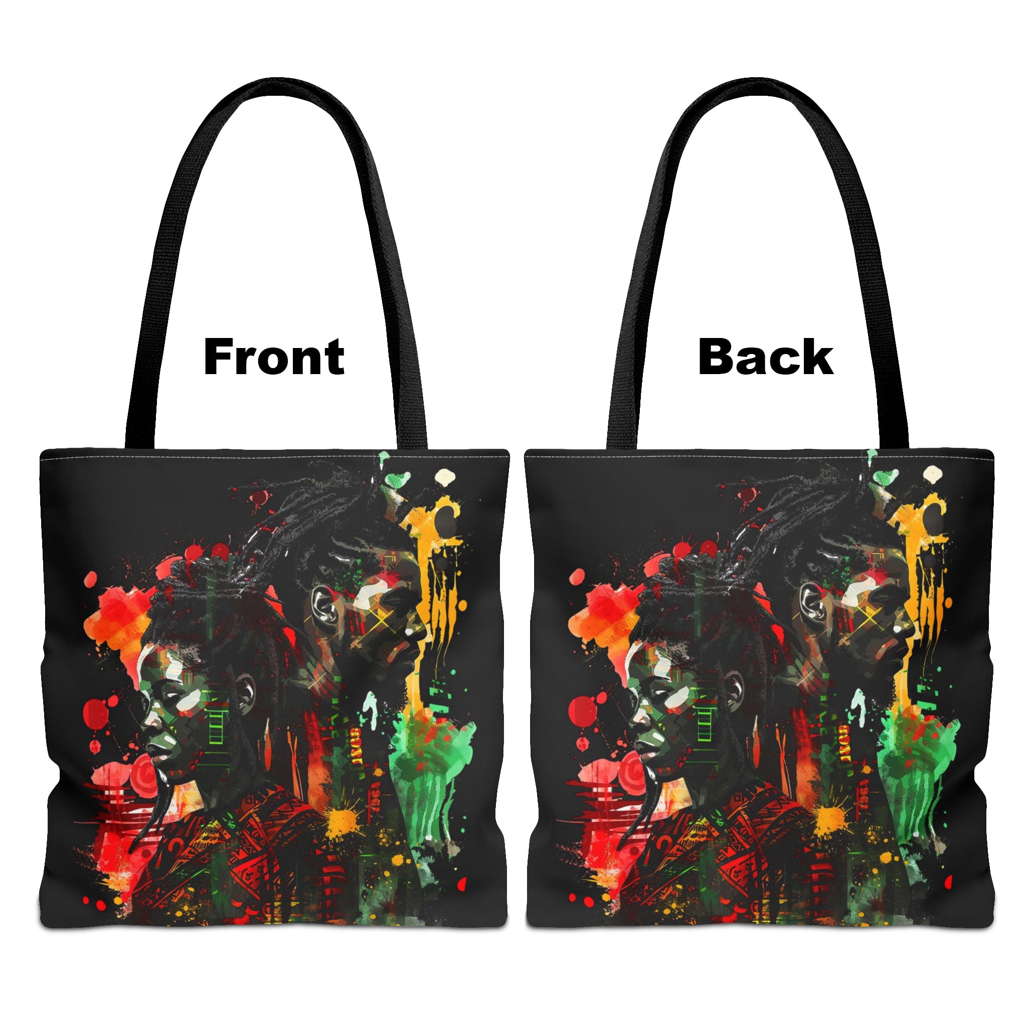 Front and back views of Juneteenth Tote bag.